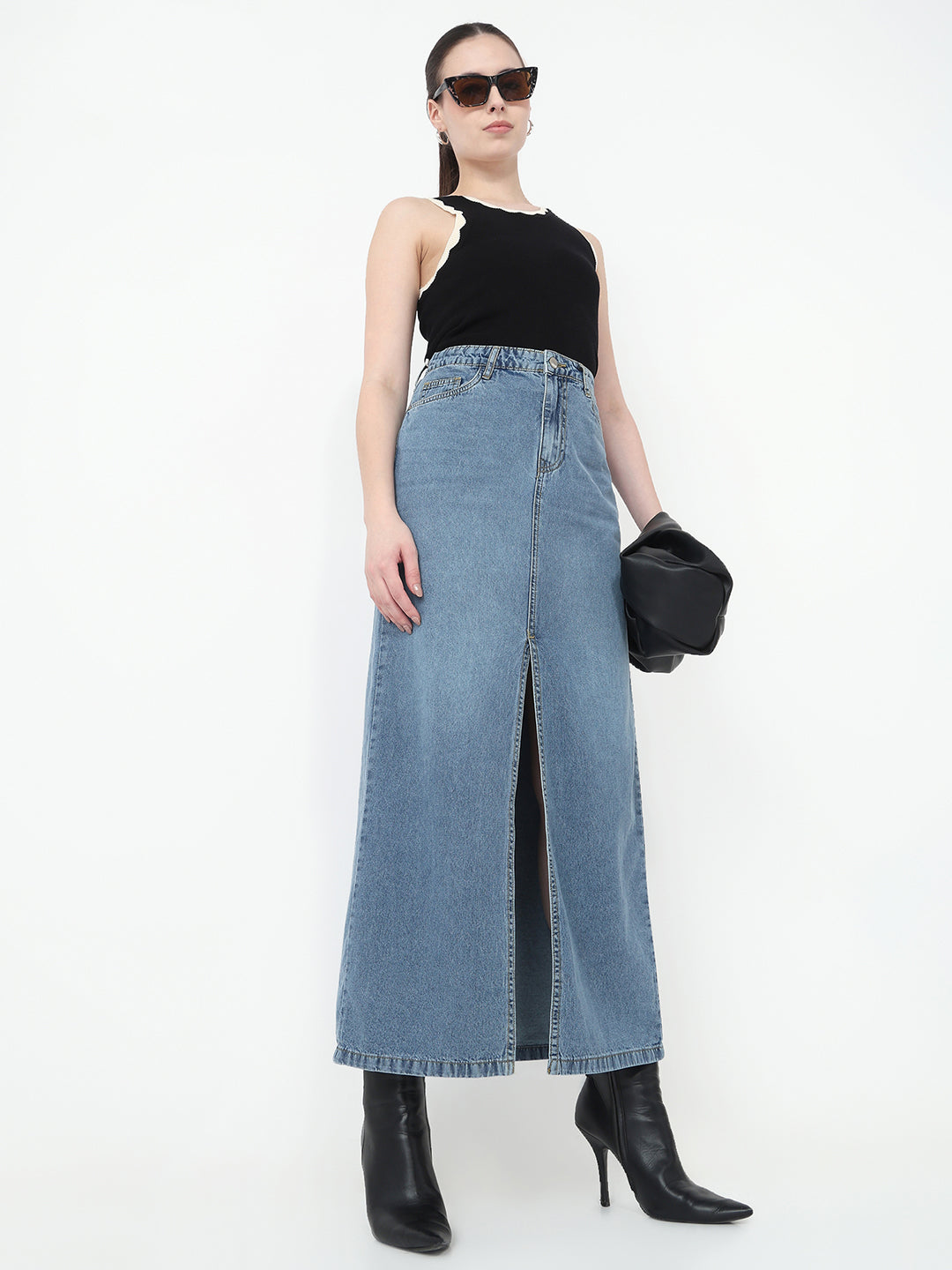 Women Light Blue Long Skirt