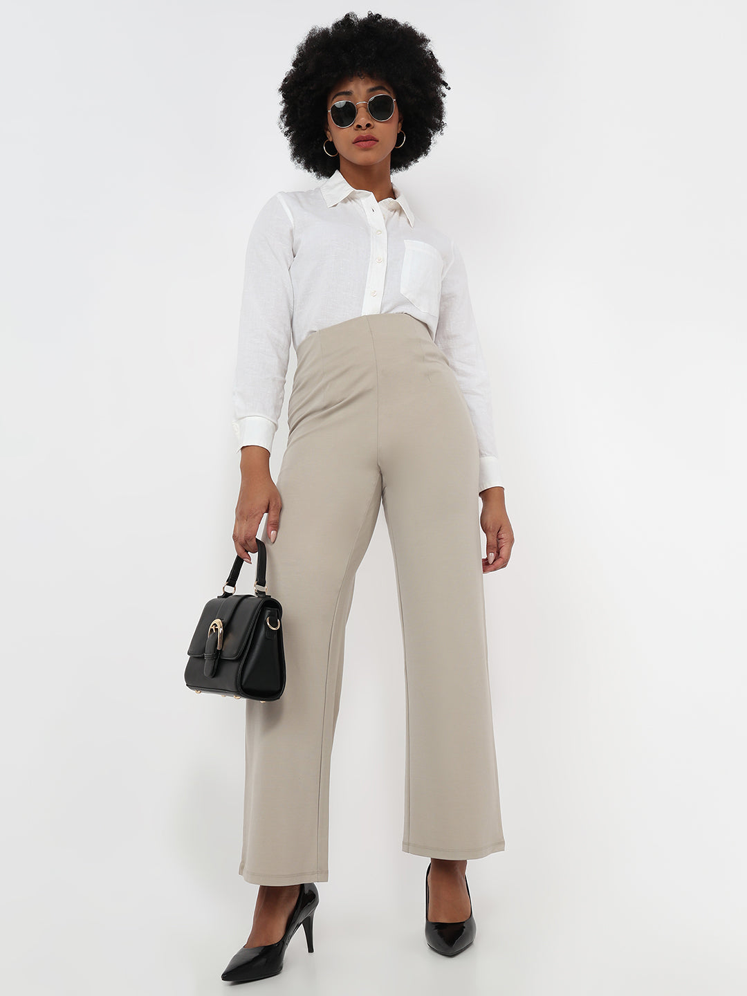 Women Light Fawn Wide Leg Treggings