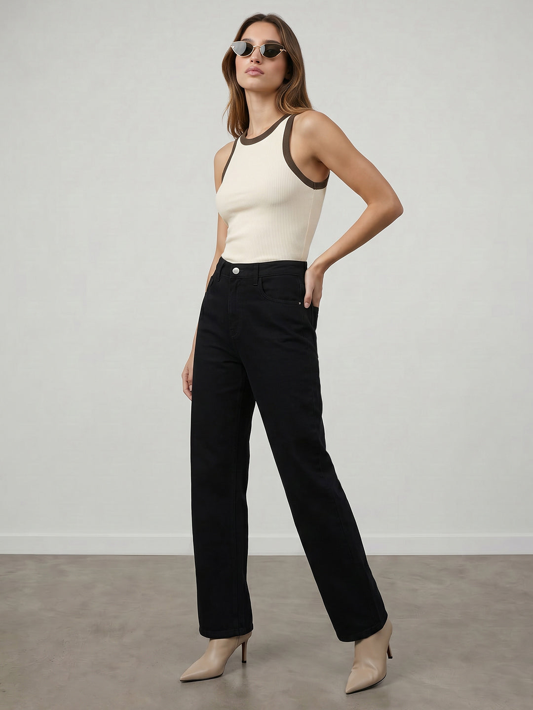 Black High-Rise Straight Fit Jeans