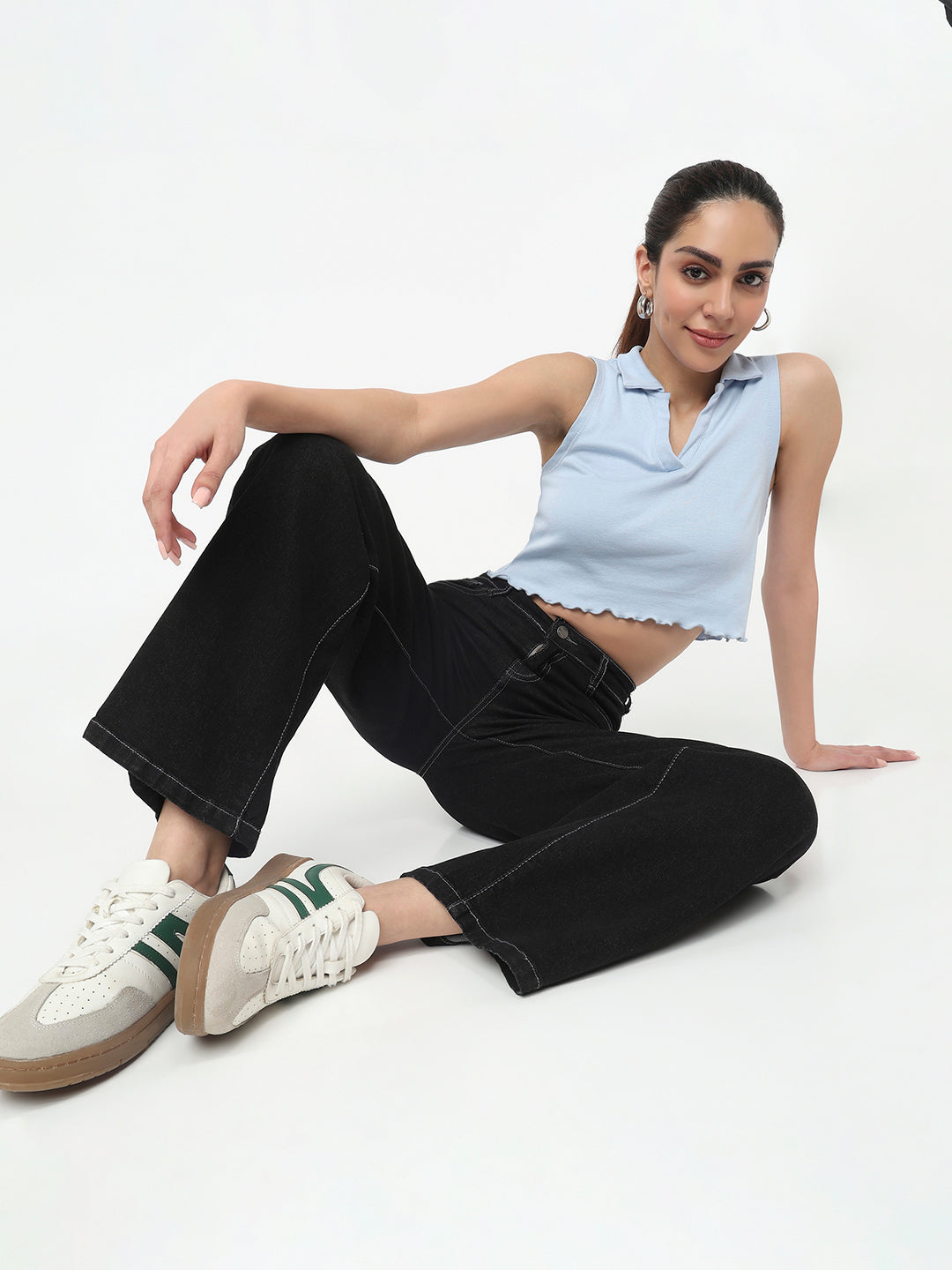 Women Black High-Rise Wide Leg Jeans