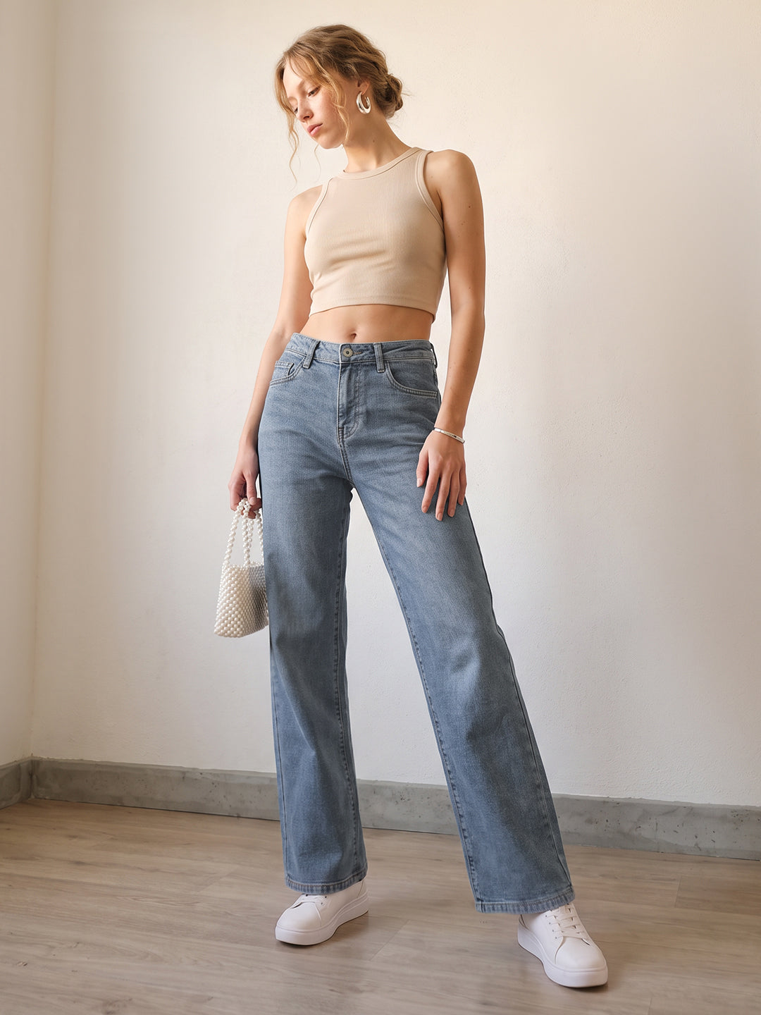 Light Blue High-Rise Straight Fit Jeans