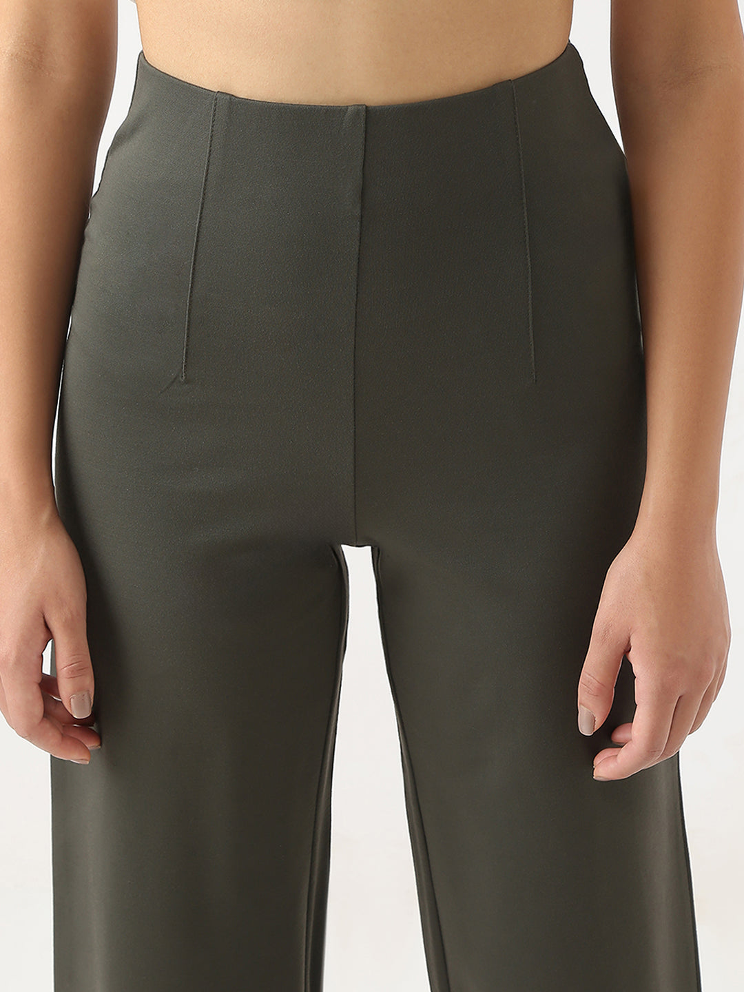 Women Smokey Olive Wide Leg Treggings