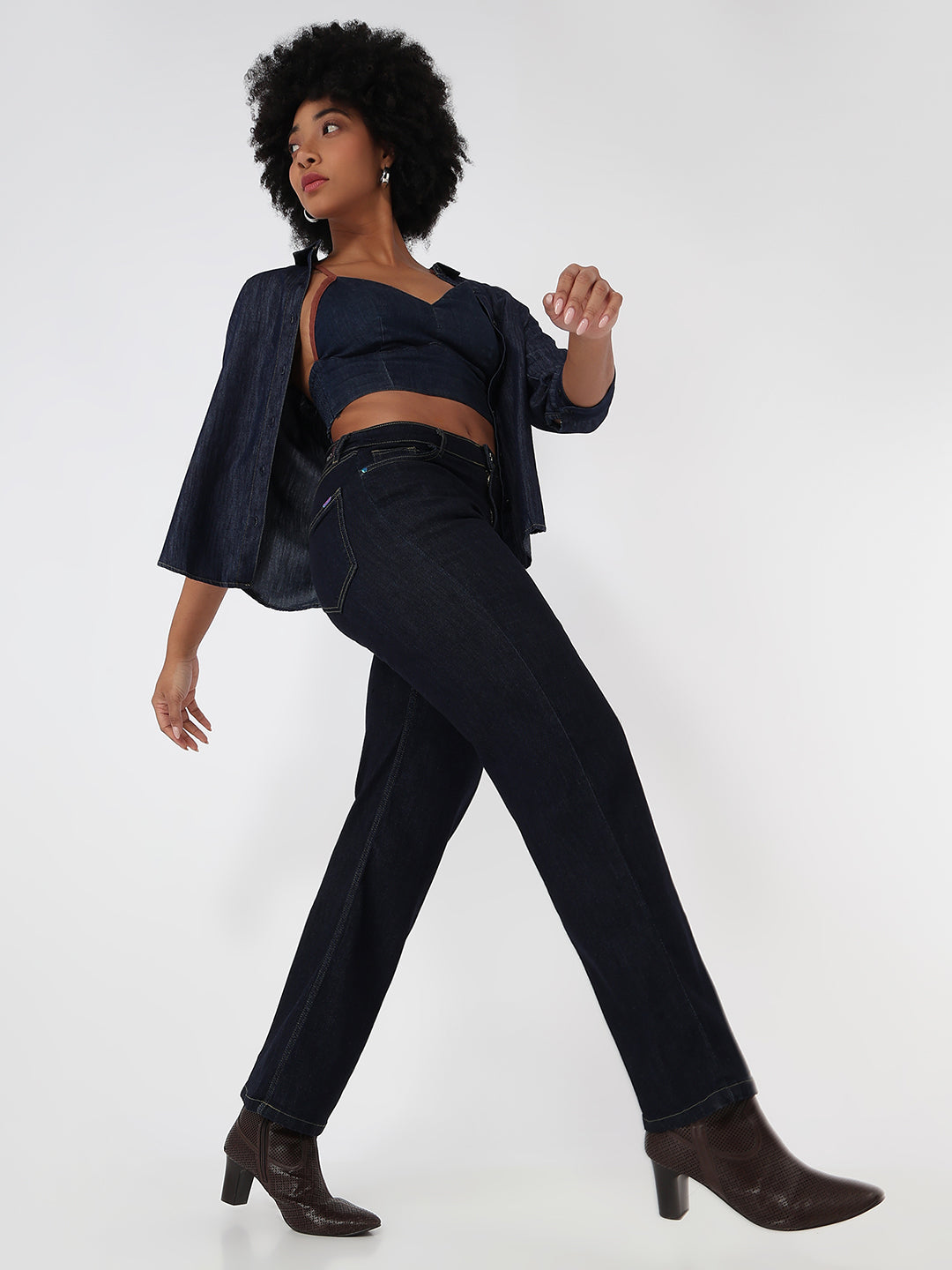 Dark Blue High-Rise Straight Fit Jeans