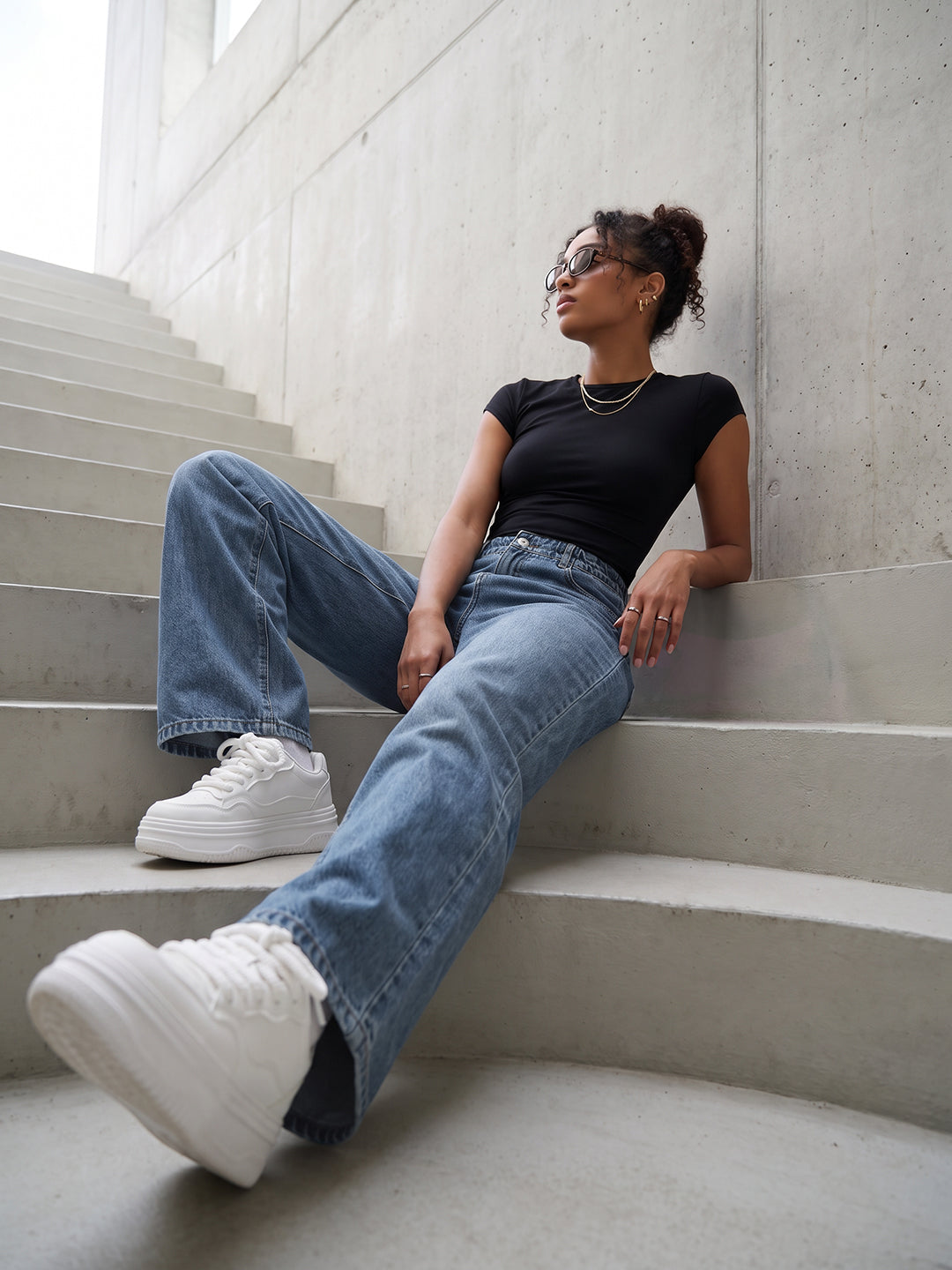 Blue High-Rise Crop Wide Leg Jeans