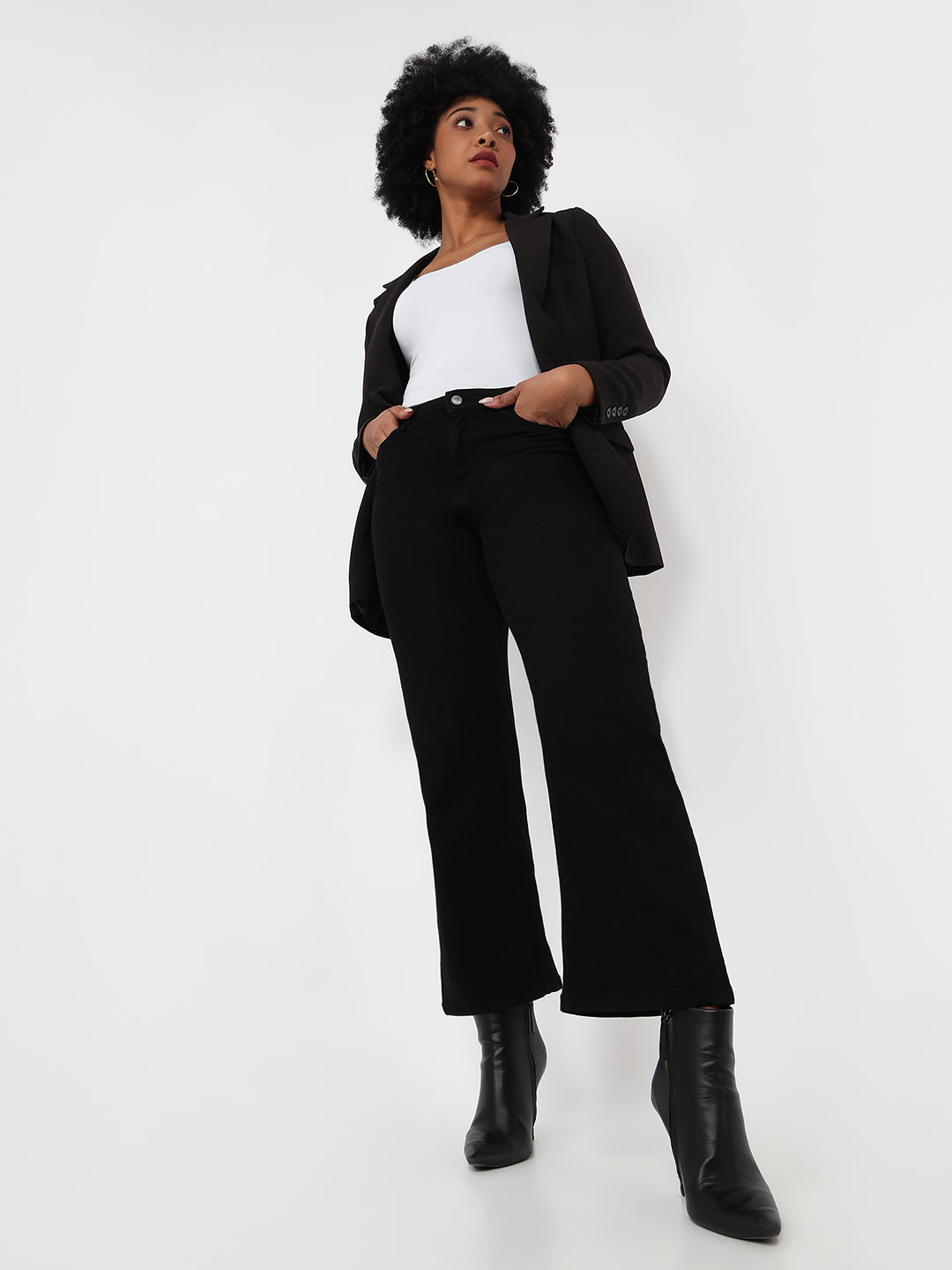 Women Black High-Rise Wide Leg Jeans