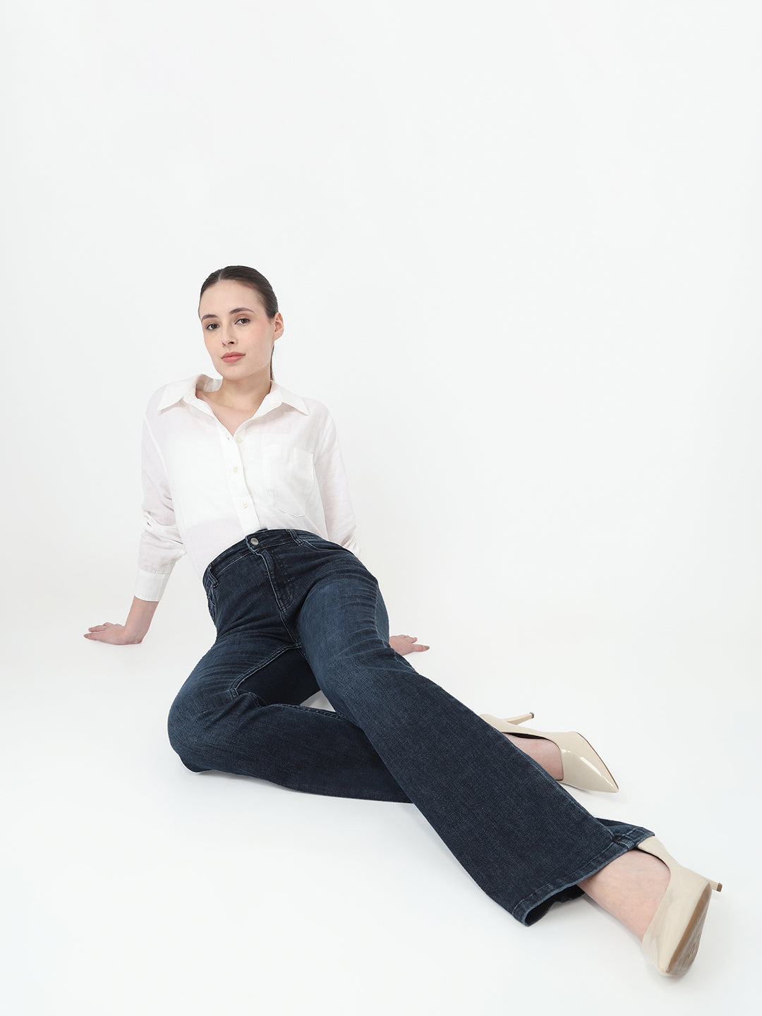Women Slate Blue High-Rise Flare Jeans