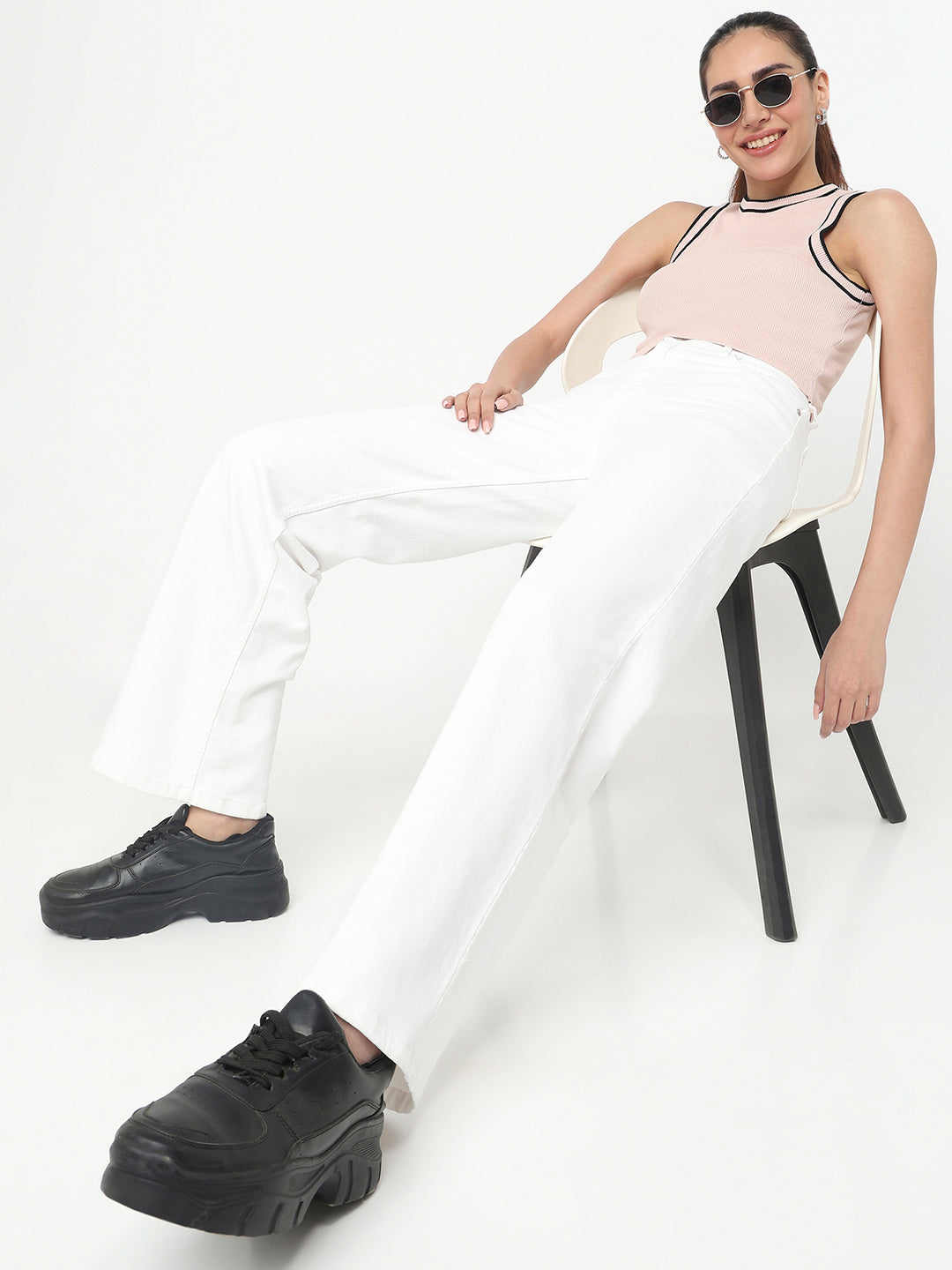 Women White High-Rise Wide Leg Jeans