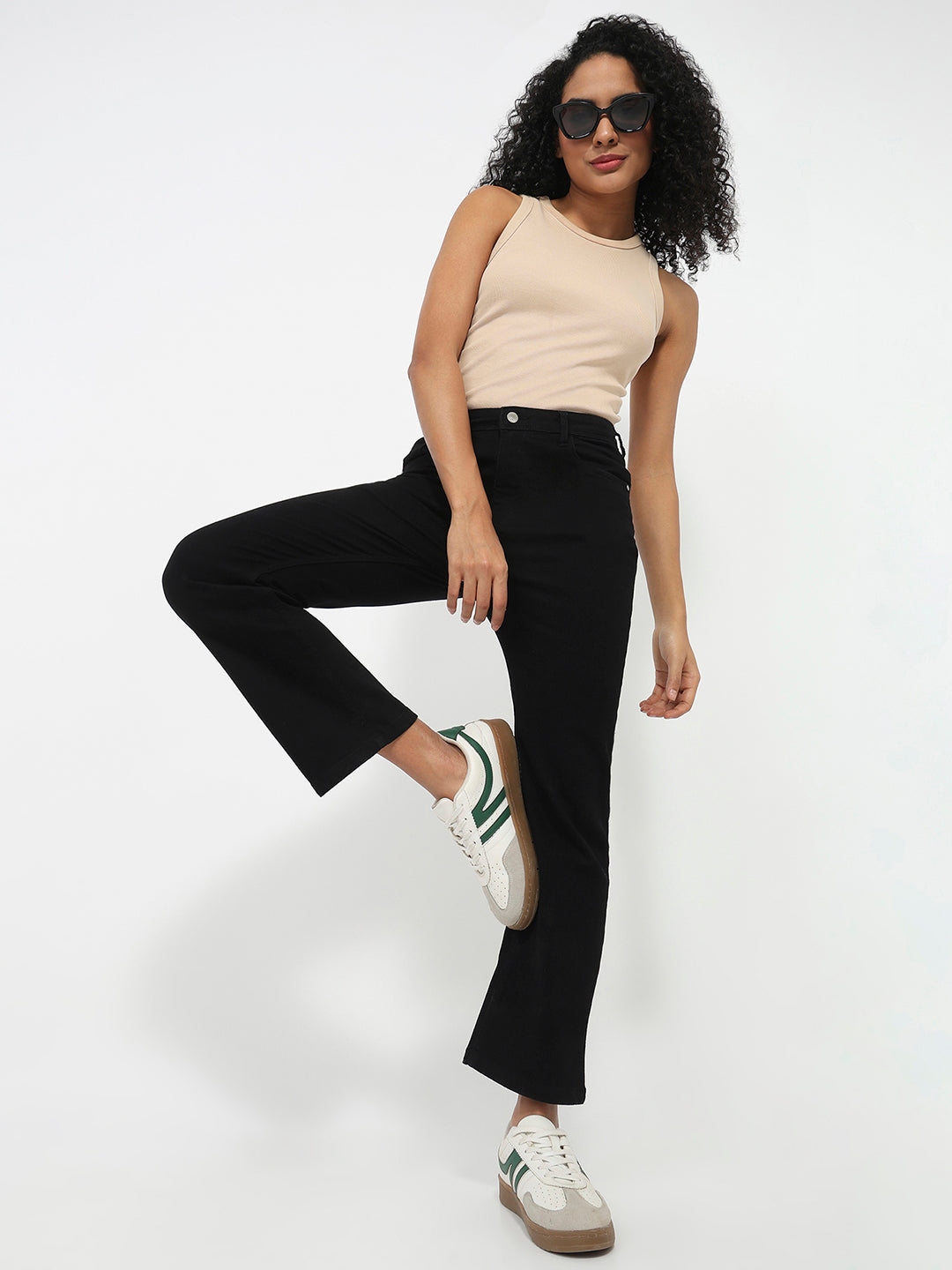Women Black High-Rise Crop Flare Jeans