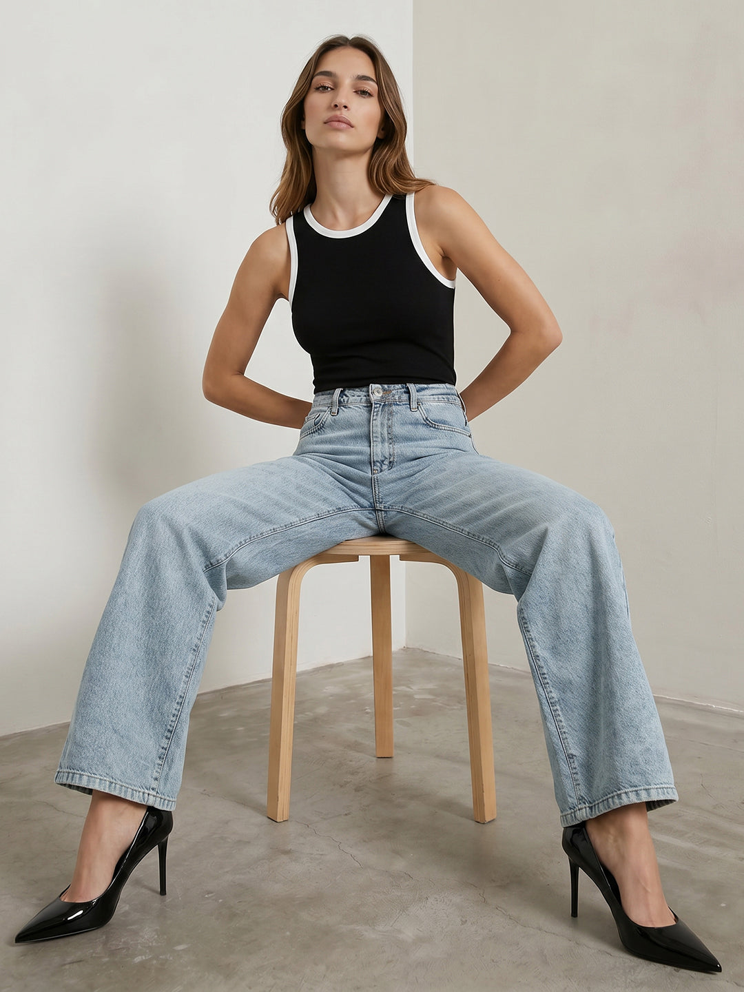 Women Light Blue High-Rise Wide Leg Jeans