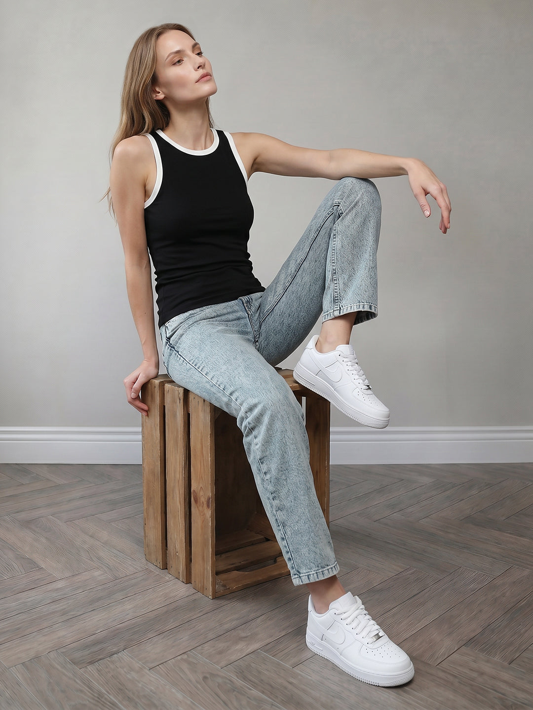 Women Blue High-Rise Slim Straight Fit Jeans