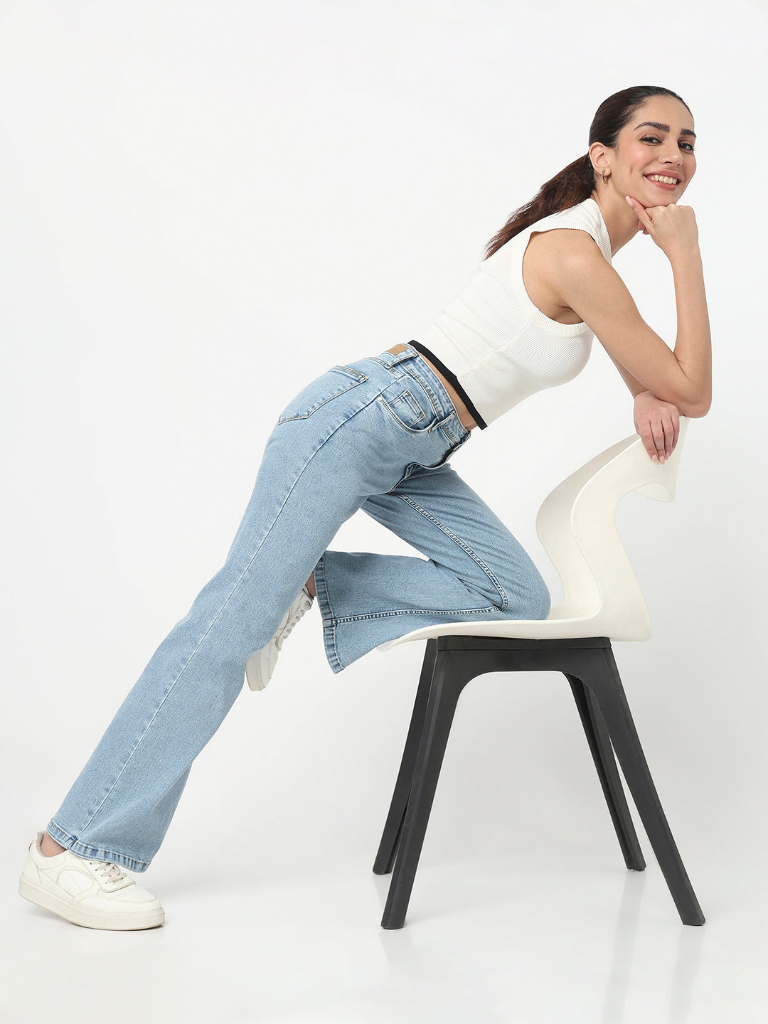 Women Light Blue High-Rise Flare Jeans