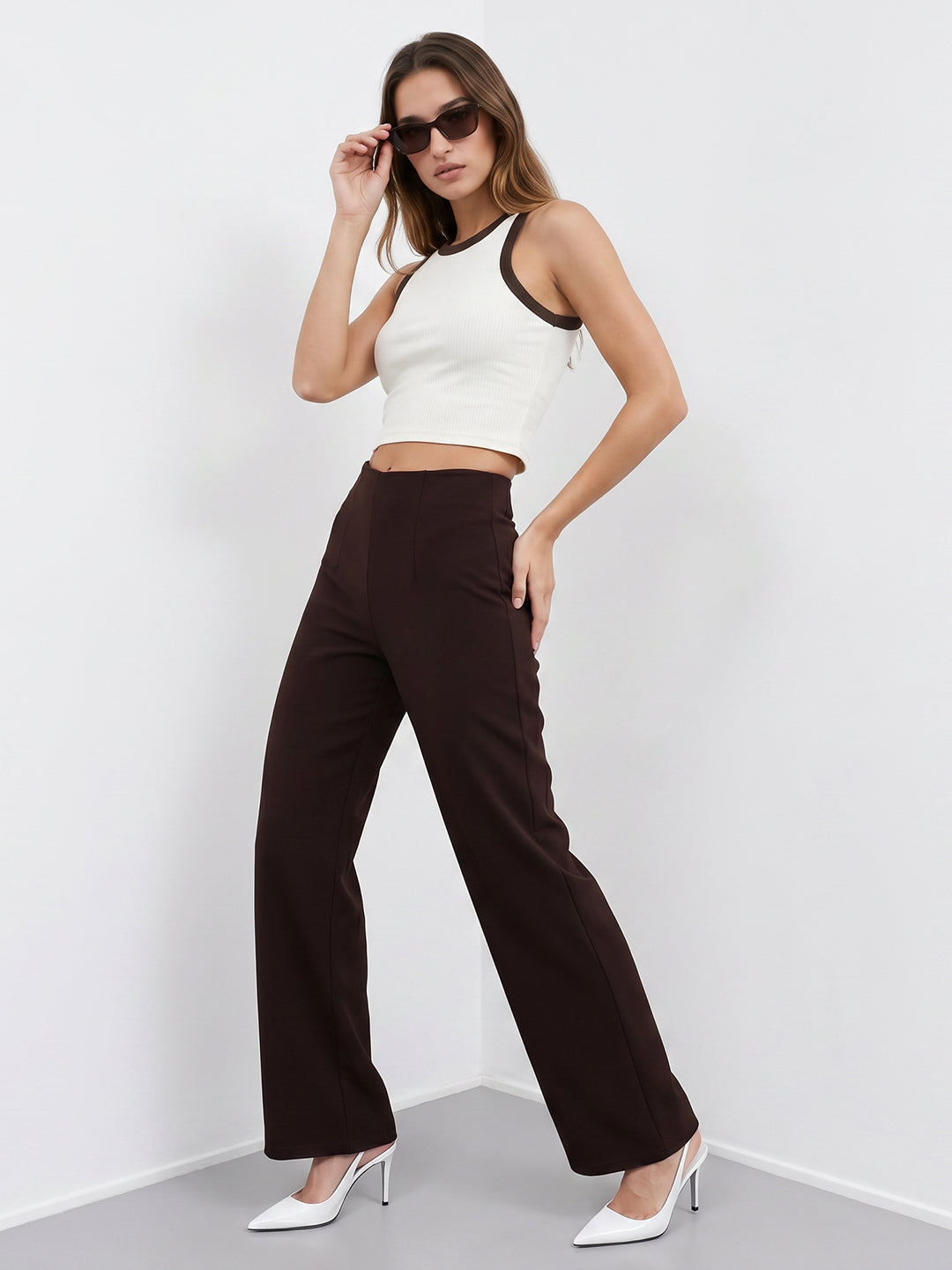 Women Dark Sepia High-Rise Wide Leg Jeans