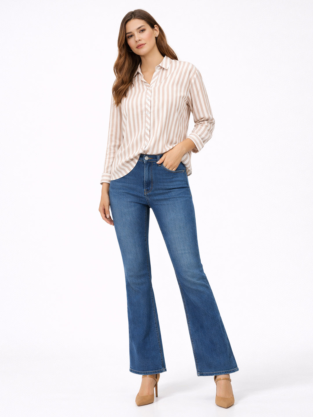 Women Dark Blue High-Rise Flare Jeans