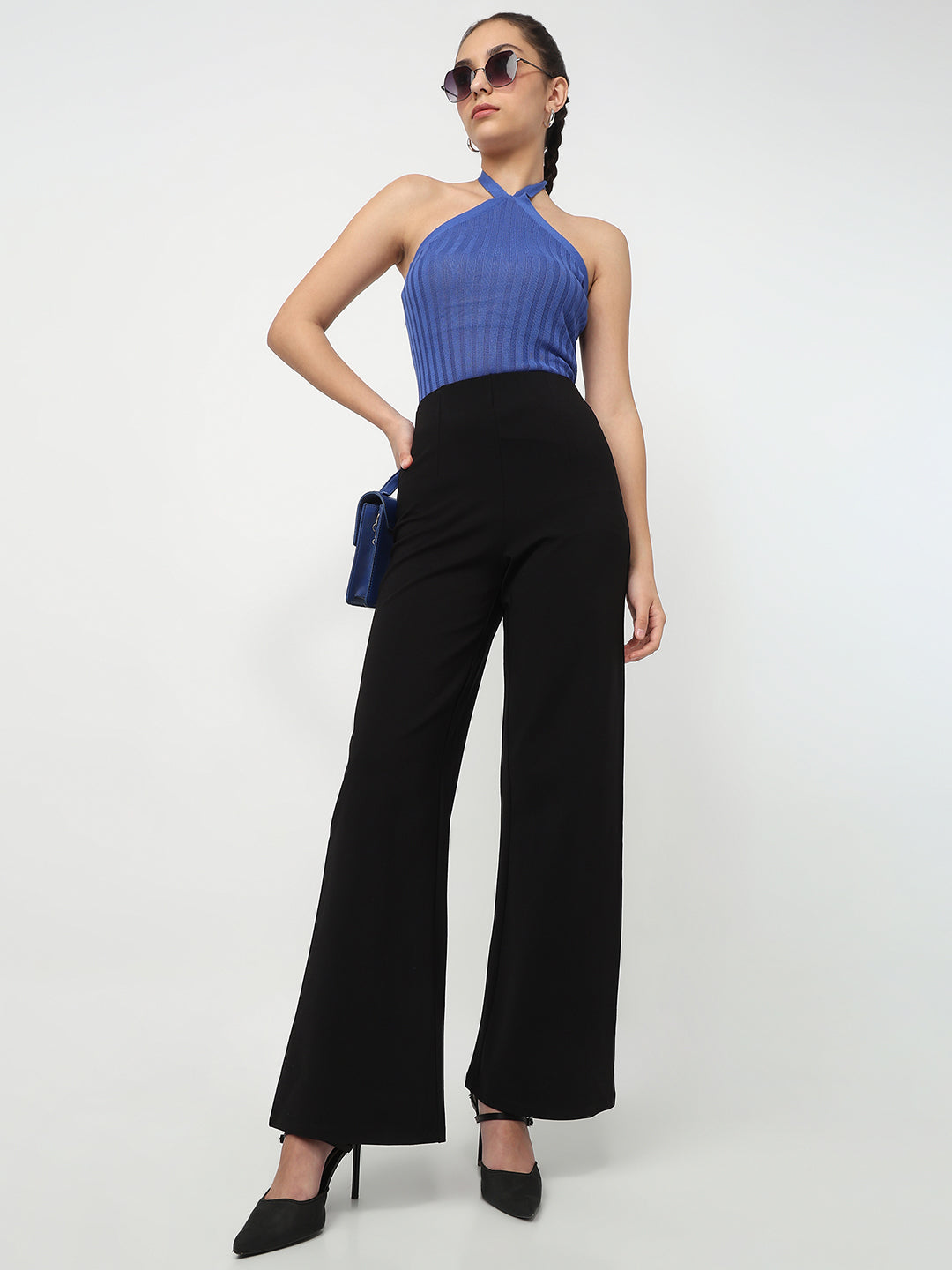 Women Black Super Wide Leg Treggings