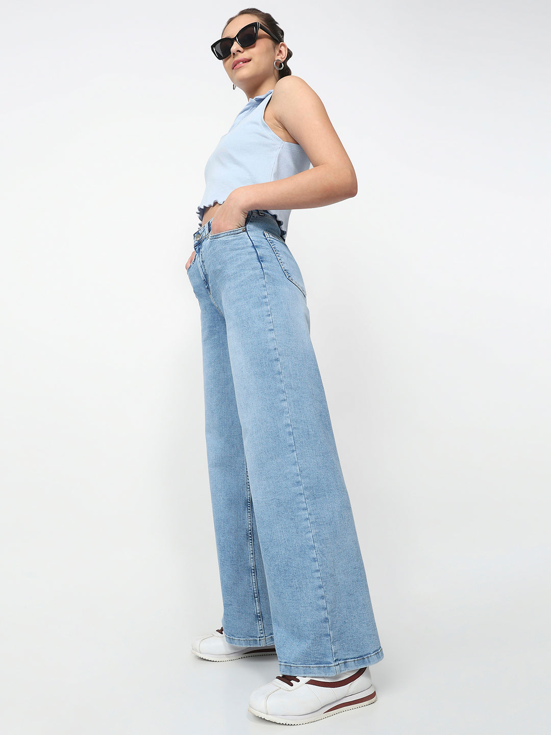 Women Blue Super Wide Leg Jeans