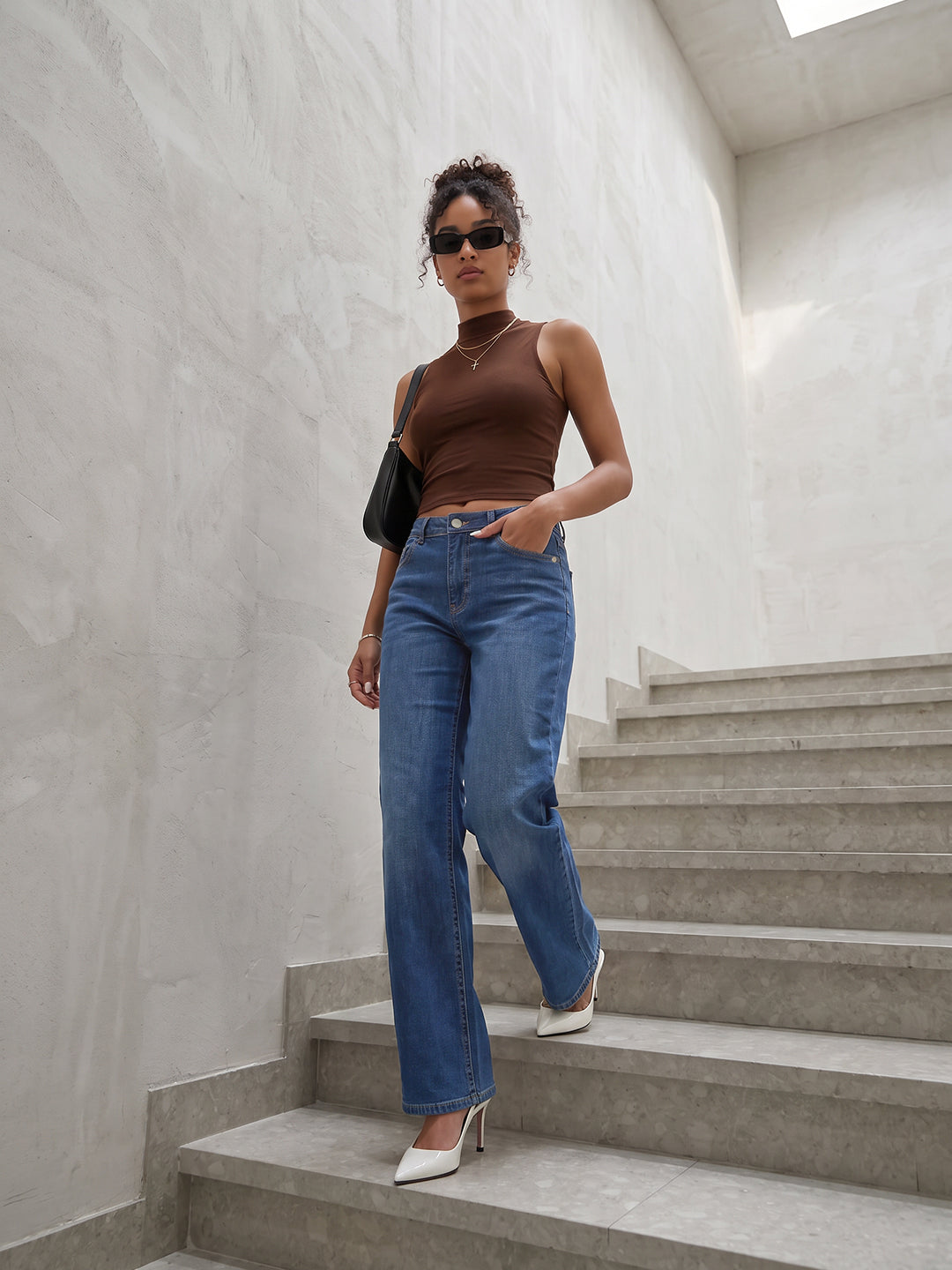 Blue High-Rise Super Wide Leg Jeans