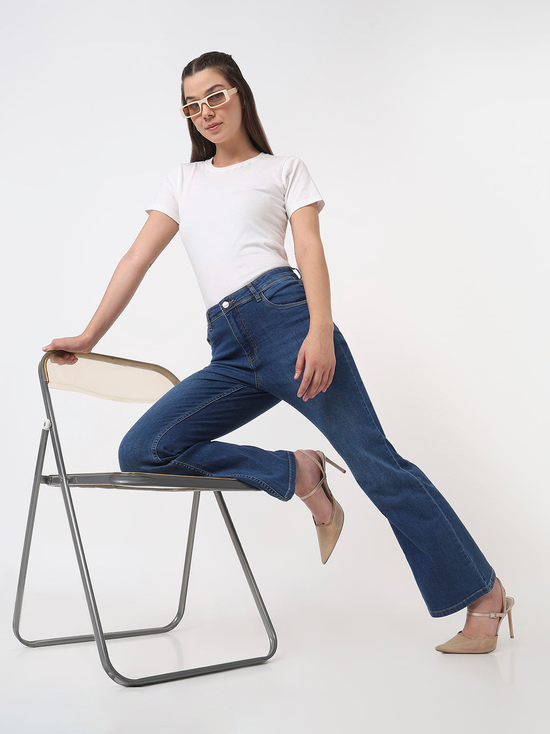 Blue High-Rise Flare Jeans