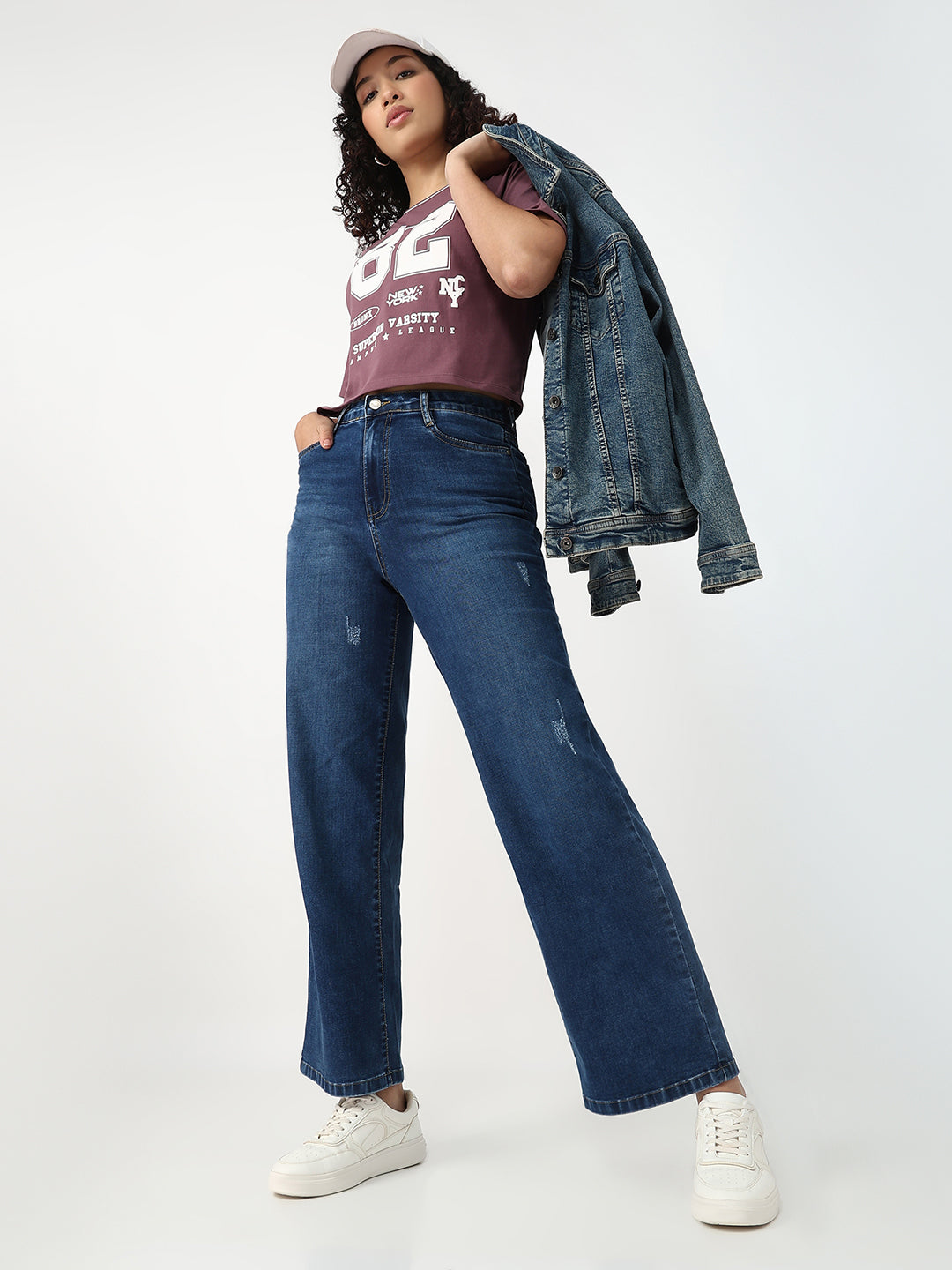Women Blue High-Rise Wide Leg Jeans