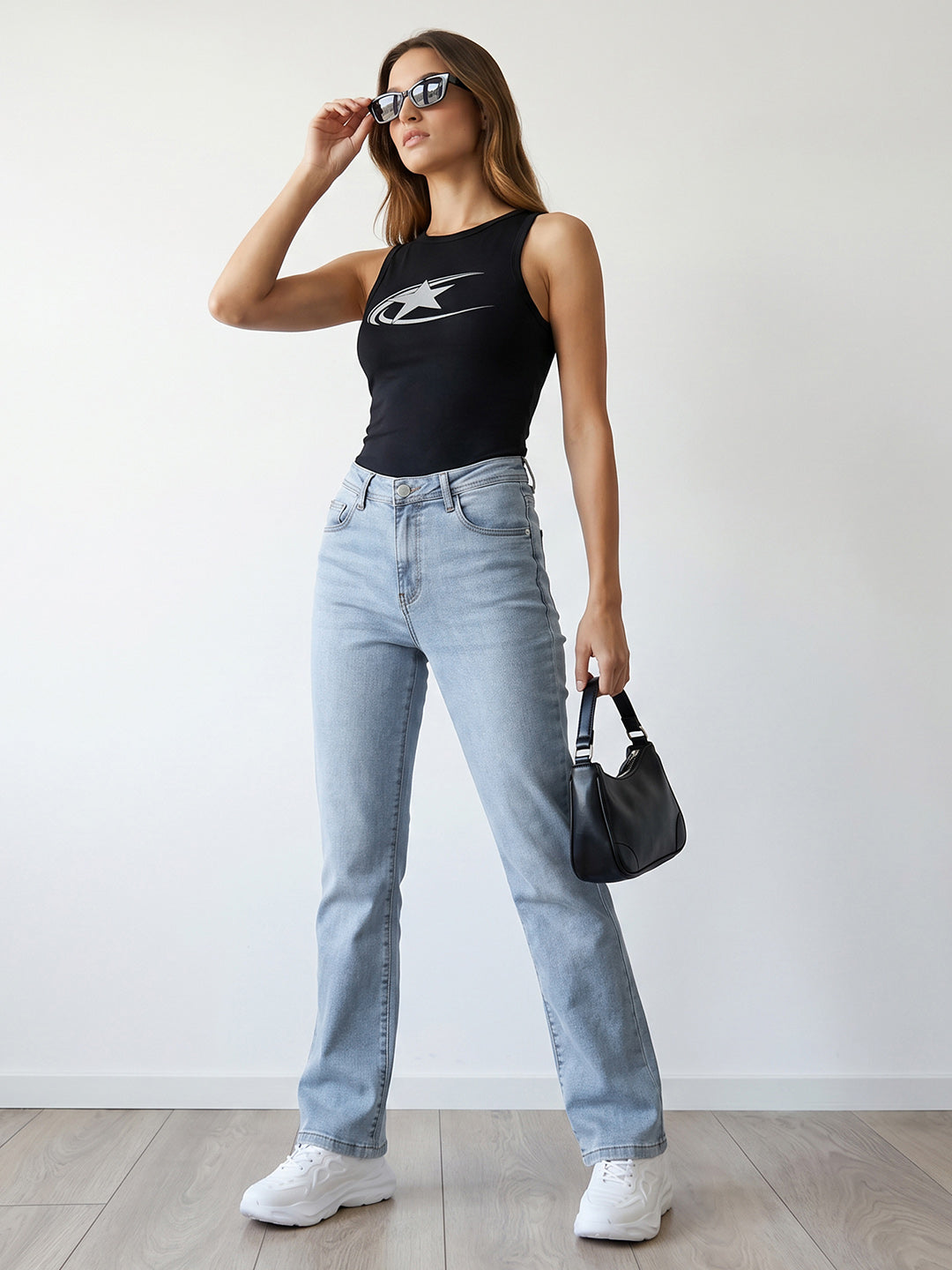 Women Light Blue High-Rise Crop Flare Jeans