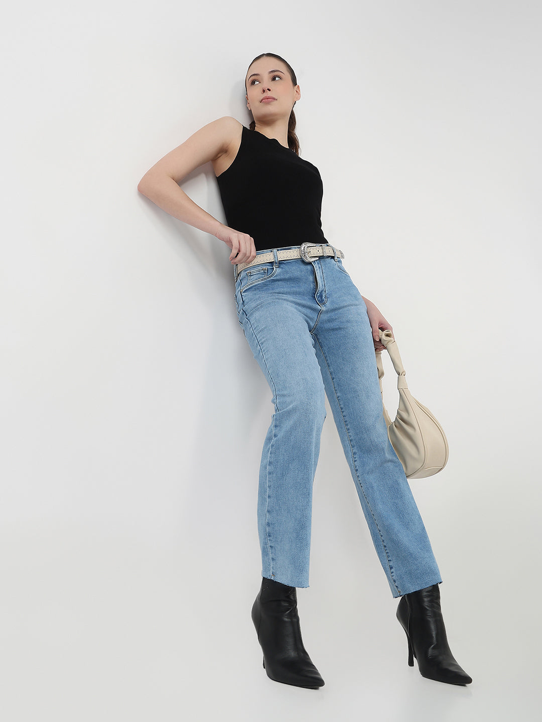 Women Blue High-Rise Crop Flare Jeans