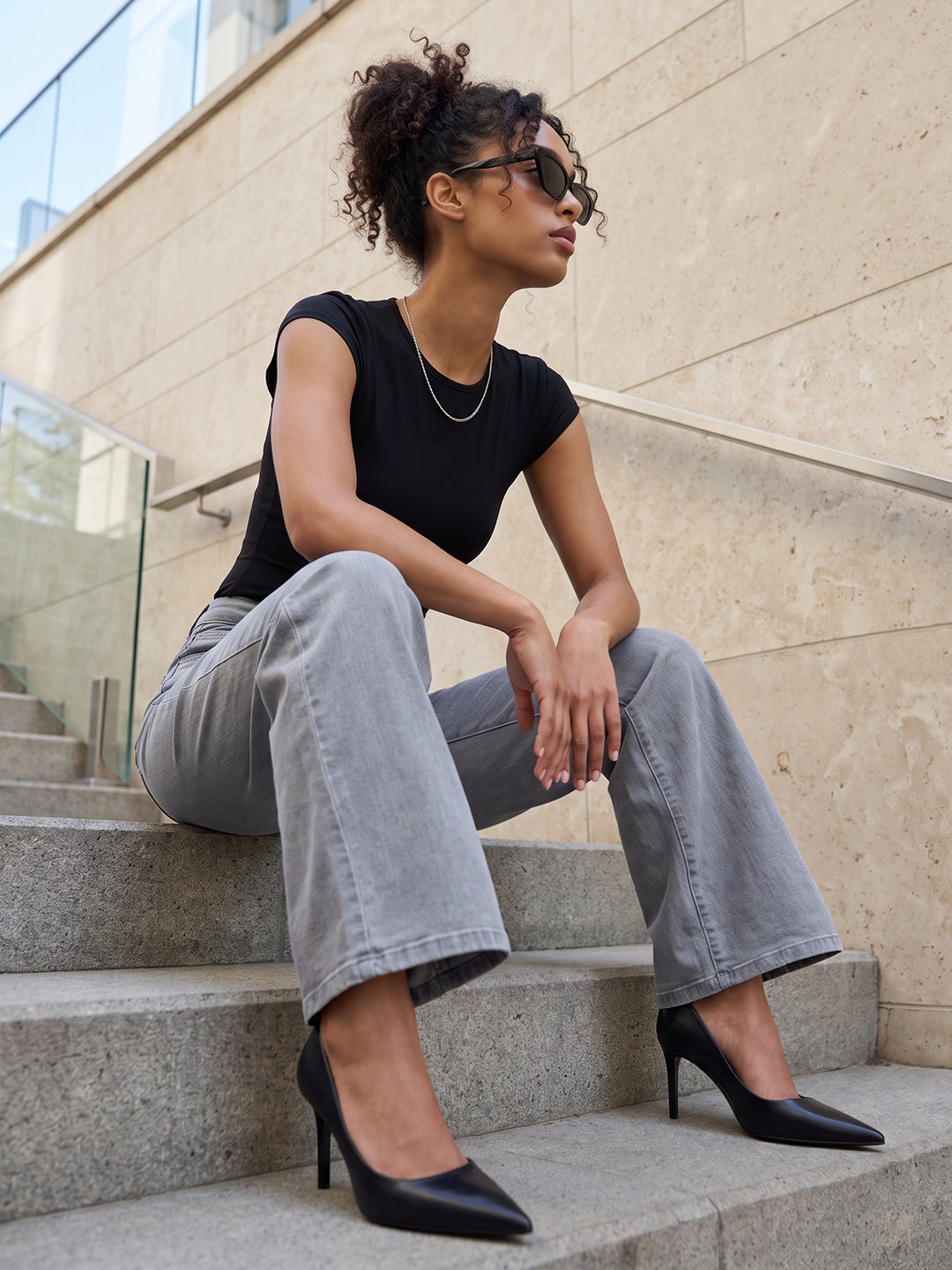 Grey High-Rise Super Wide Leg Jeans