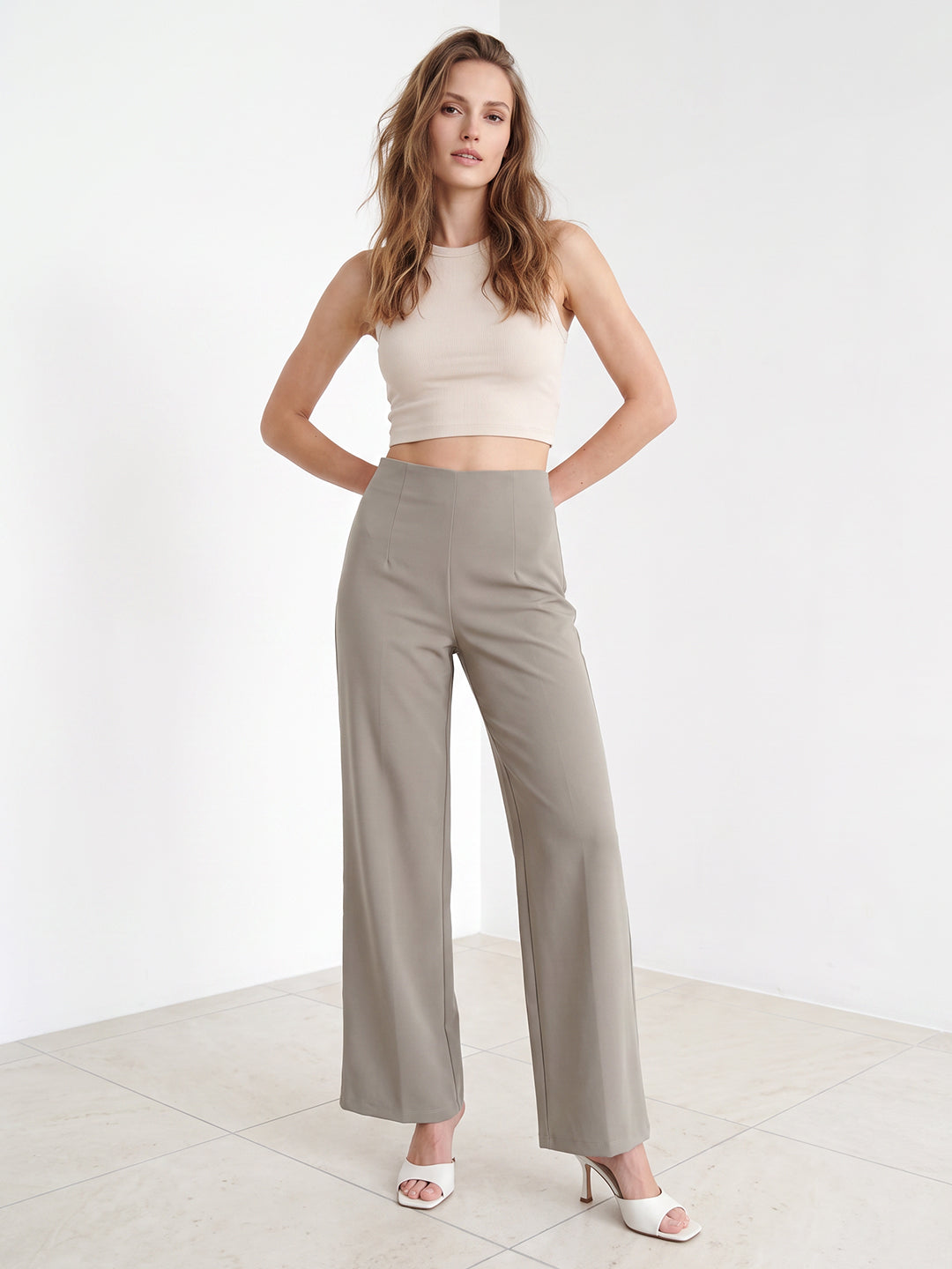 Women Light Fawn Wide Leg Treggings