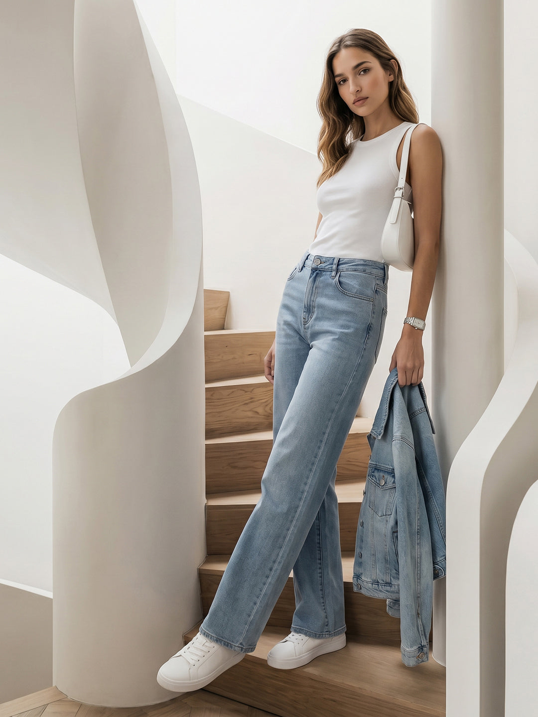 Women Light Blue High-Rise Wide Leg Jeans