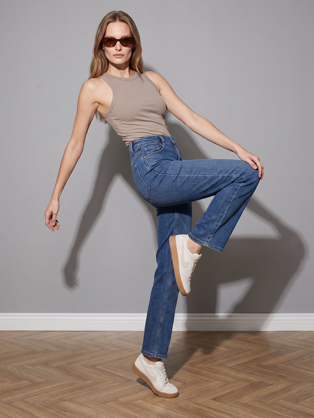 Women Blue High-Rise Crop Flare Jeans