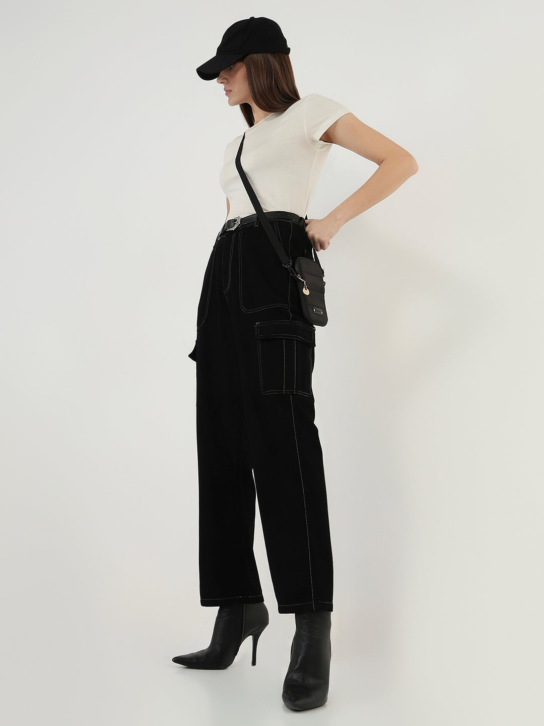 Women Black High-Rise Cargo