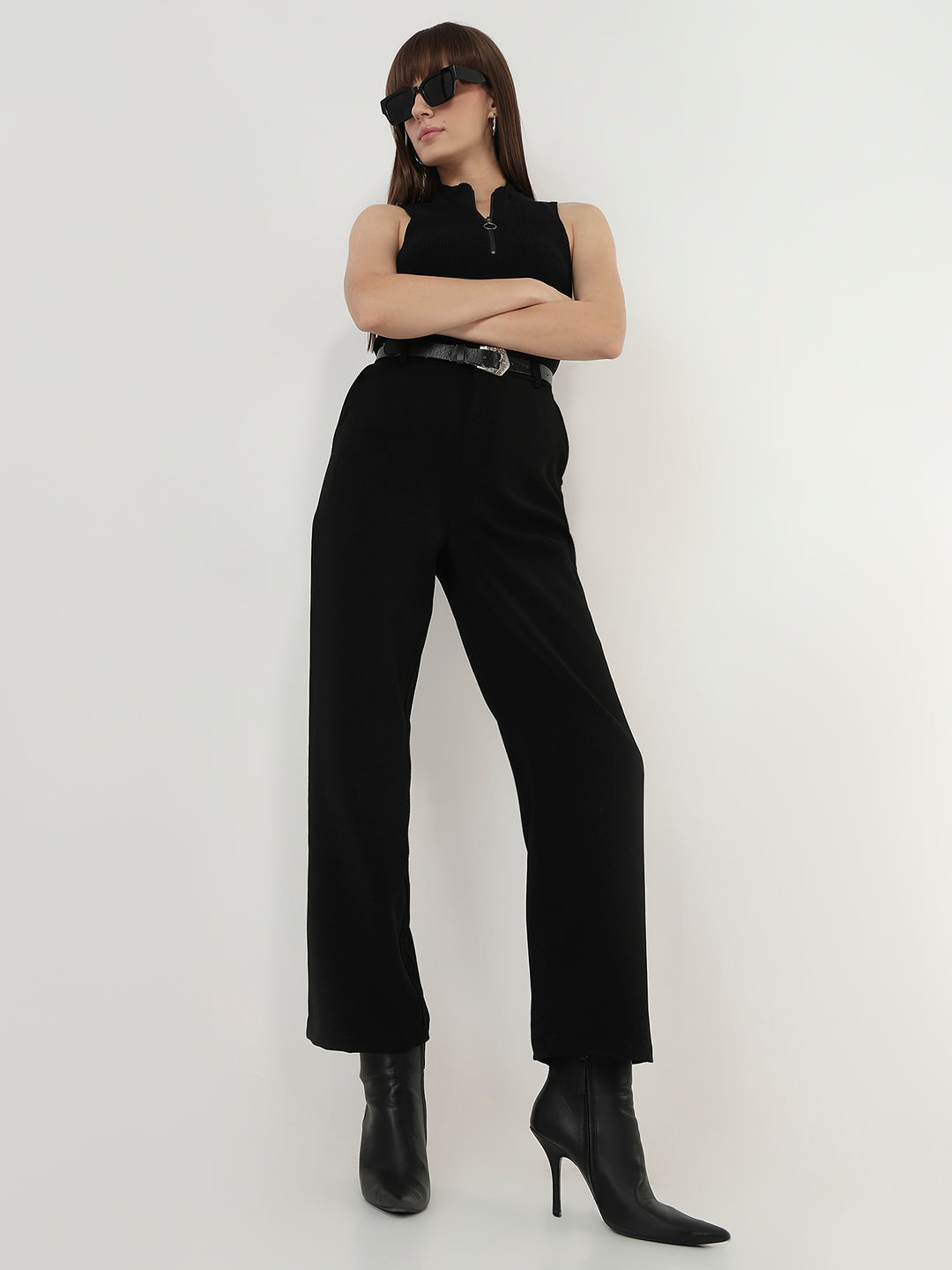 Black High-Rise Straight Fit Korean Pants