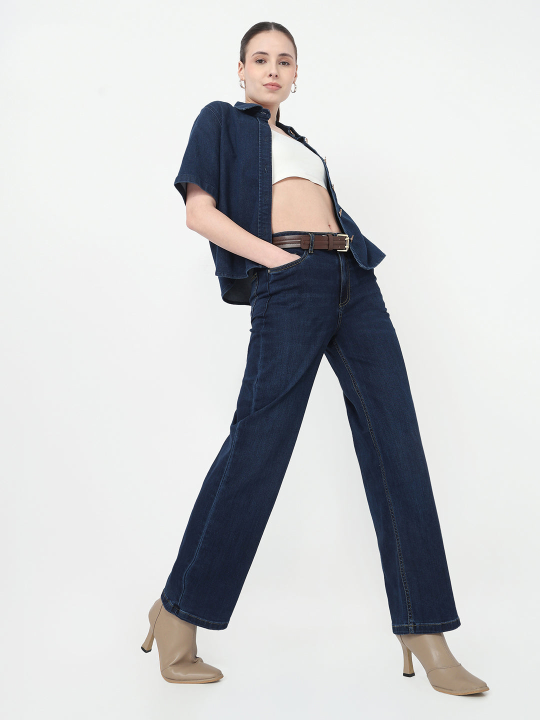 Women Dark Blue High-Rise Straight Fit Jeans