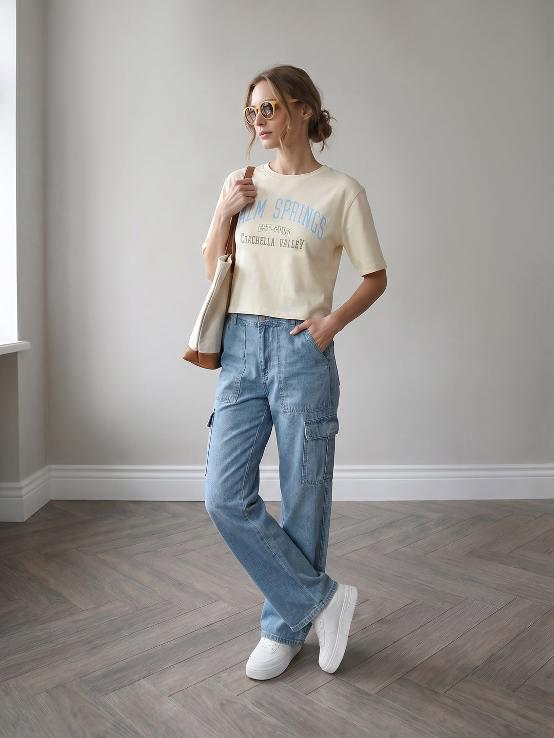 Women Light Blue Mid-Rise Cargo