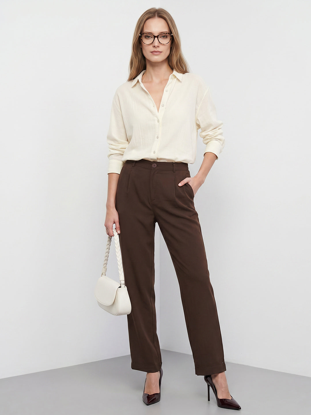 Women Brown High-Rise Straight Fit Jeans