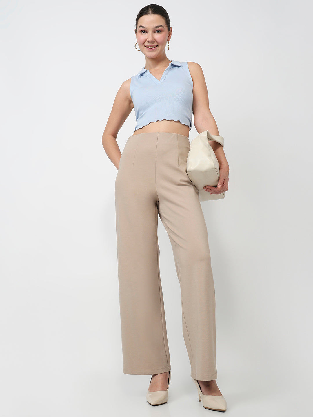 Women Oatmilk Wide Leg Treggings