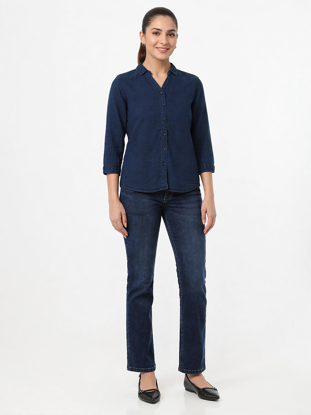 Women Dark Blue High-Rise Slim Straight Fit Jeans