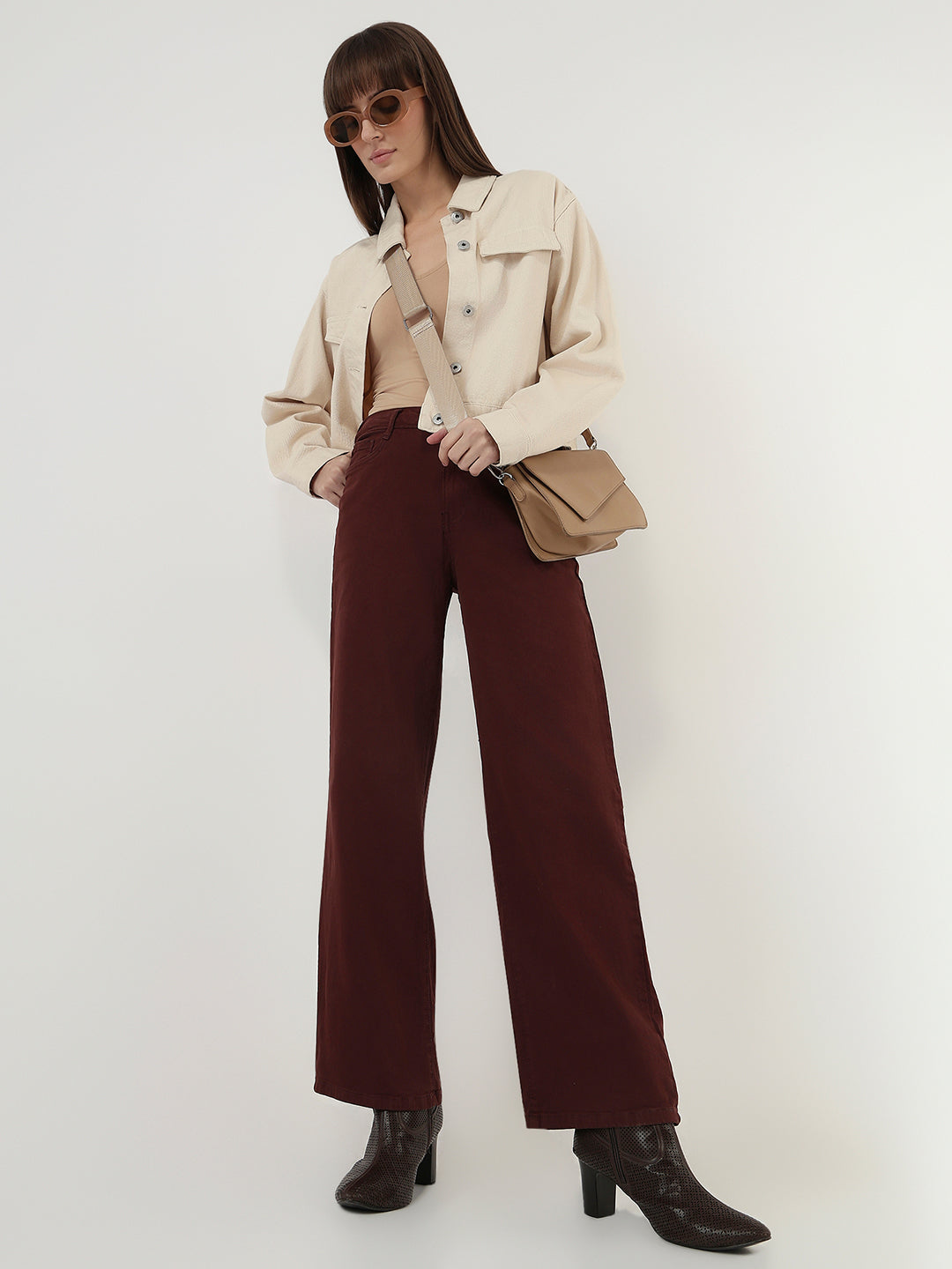 Women Sepia High-Rise Wide Leg Jeans
