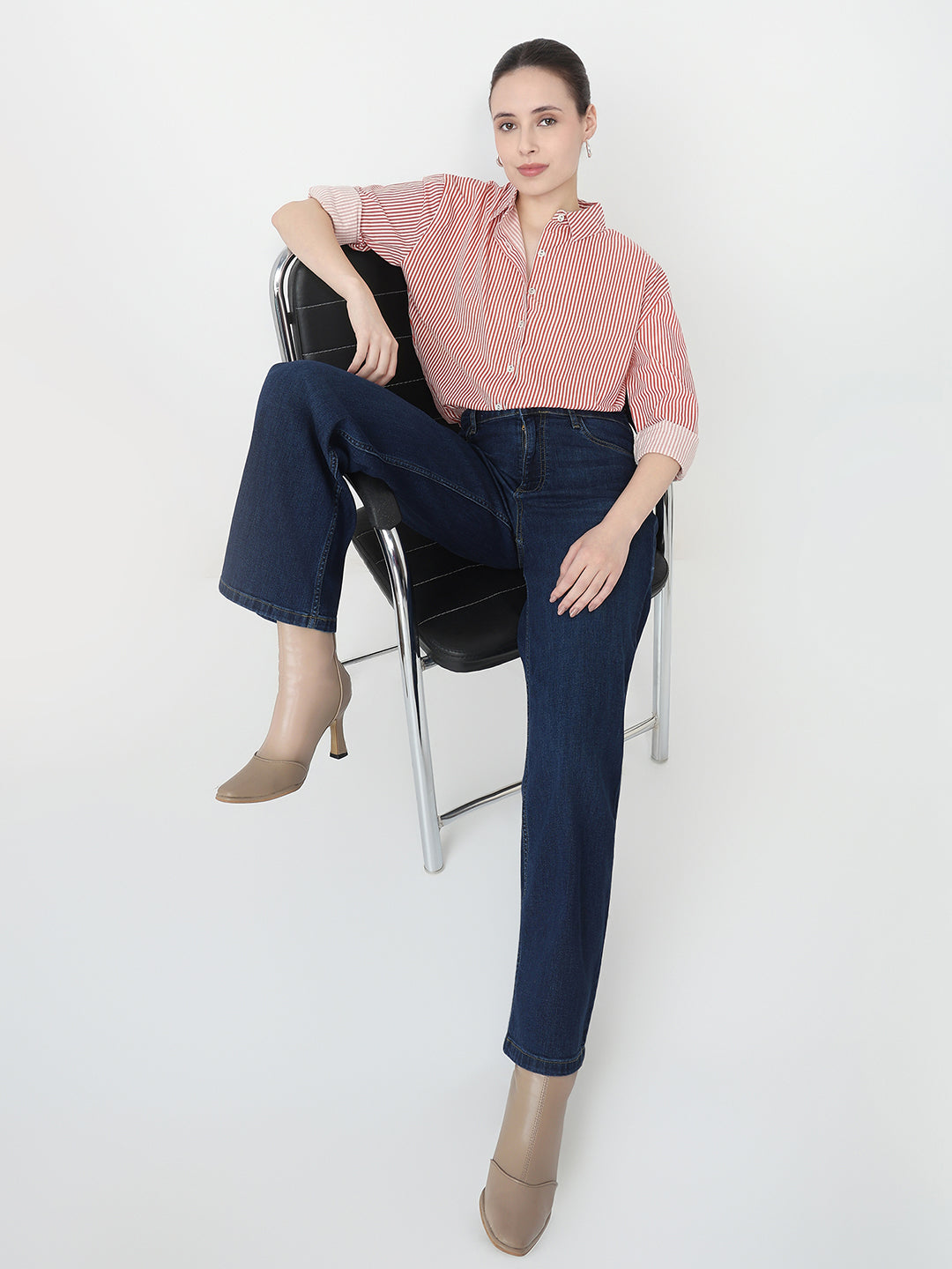 Women Red/White Oversized Shirt