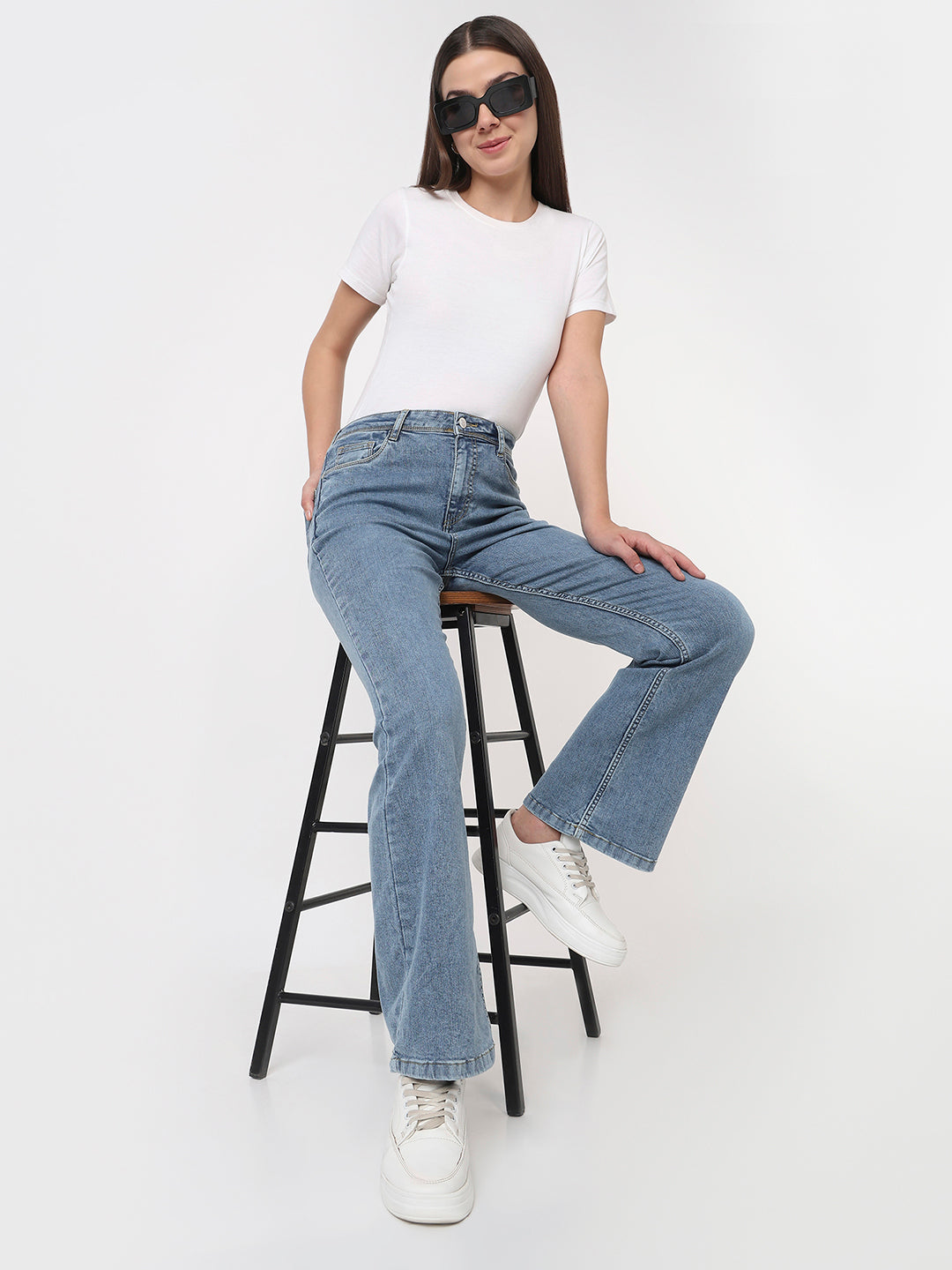 Women Blue High-Rise Mini Flare Jeans