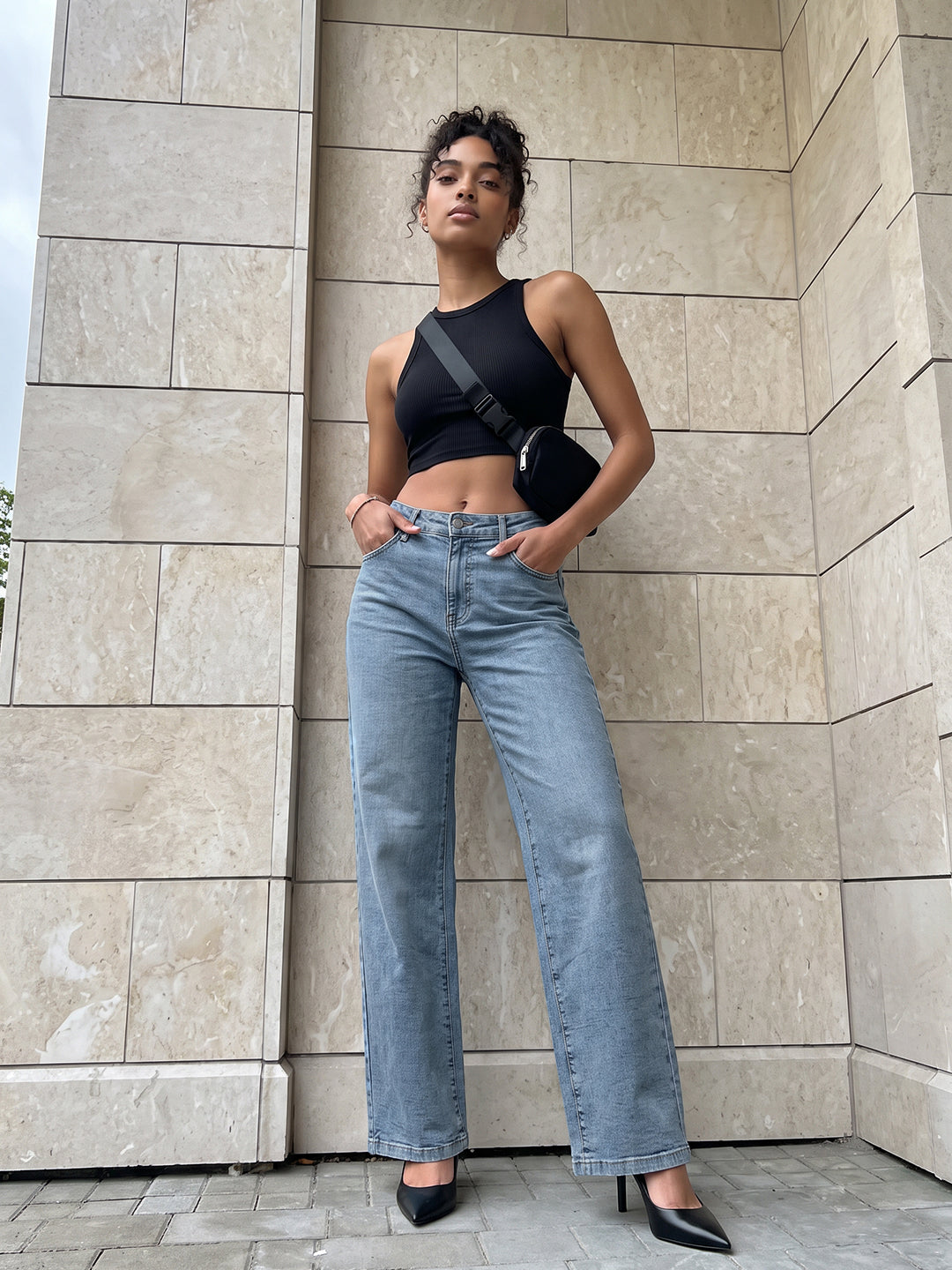 Light Blue High-Rise Wide Leg Jeans