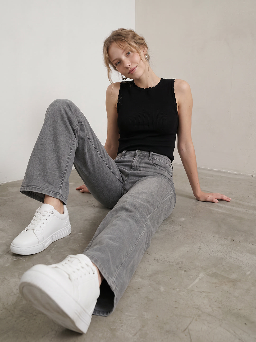 Light Grey High-Rise Wide Leg Jeans
