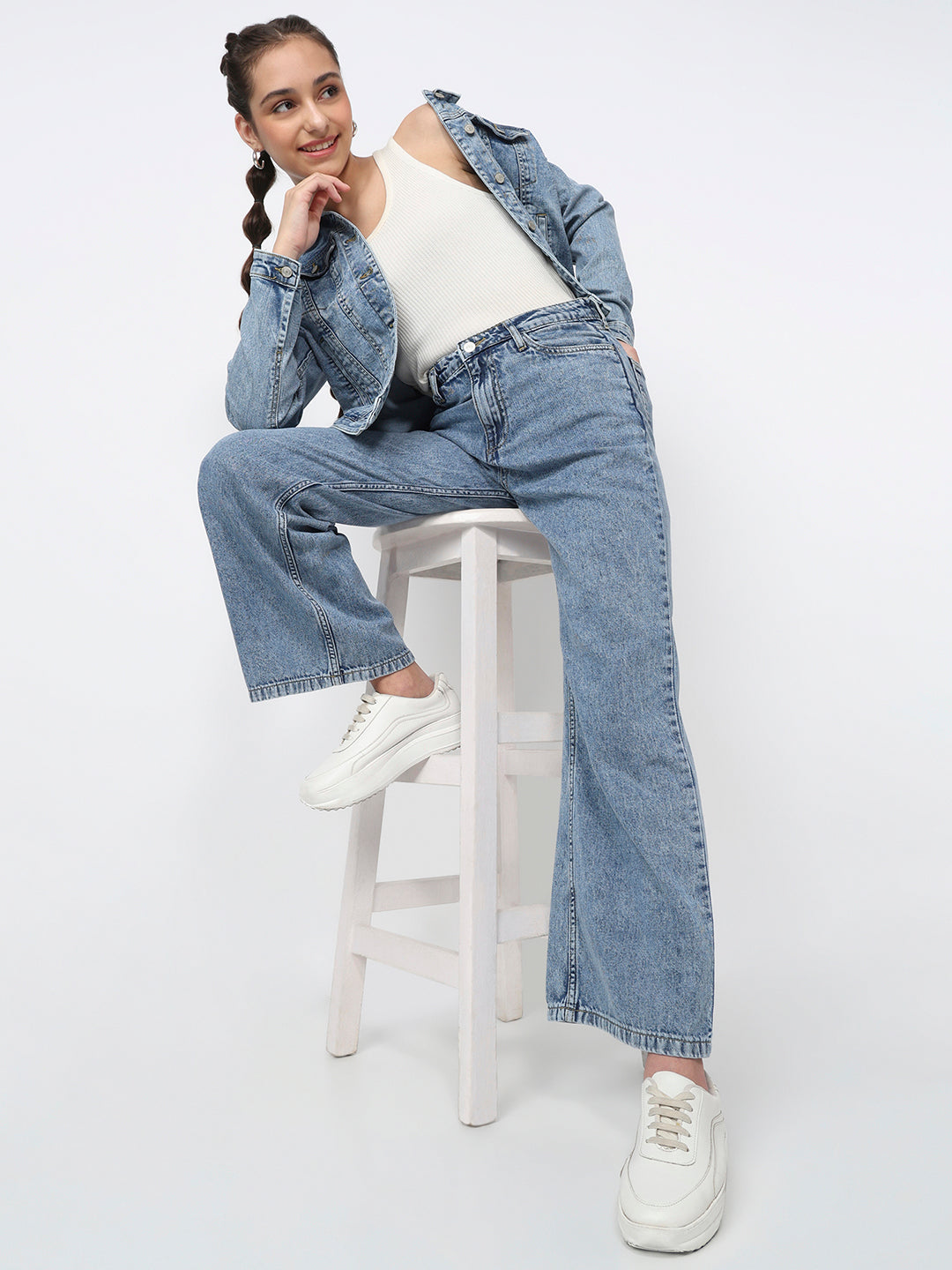 Women Blue High-Rise Super Wide Leg Jeans