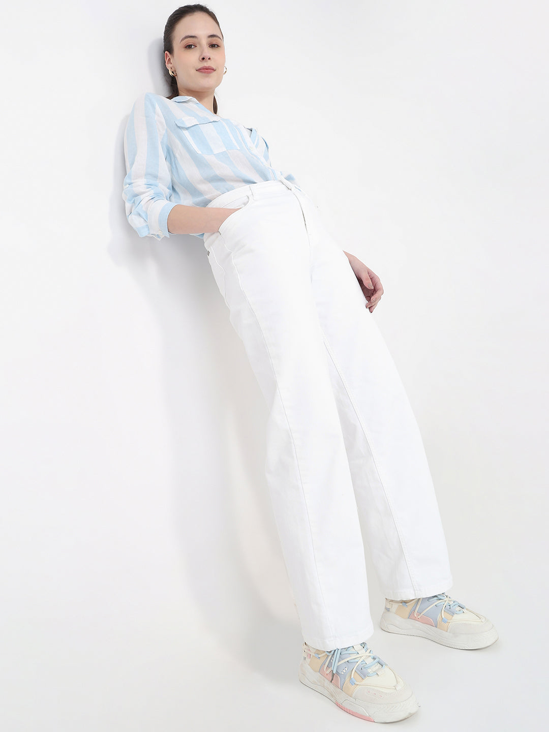 Women White Wide Leg Jeans