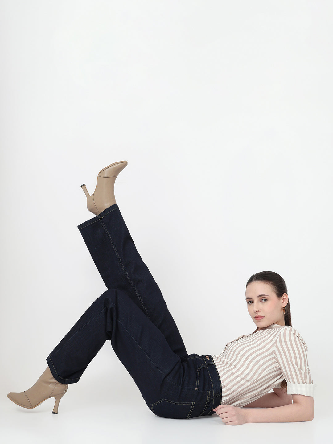 Women Dark Blue Wide Leg Jeans