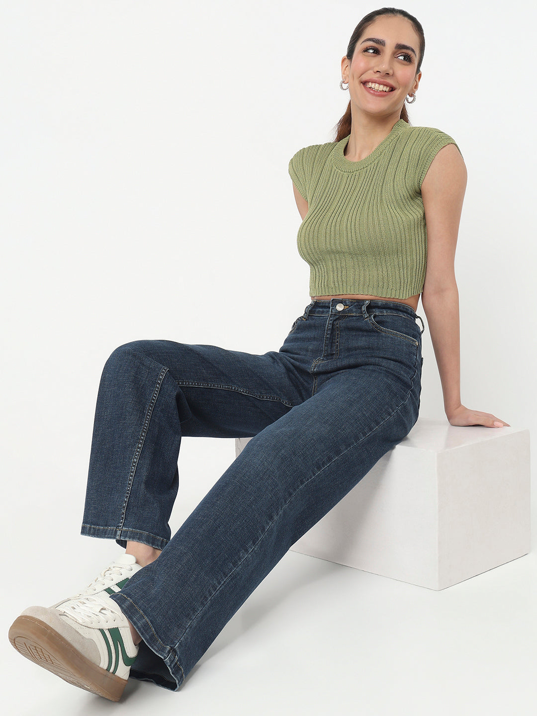 Women Blue High-Rise Wide Leg Jeans