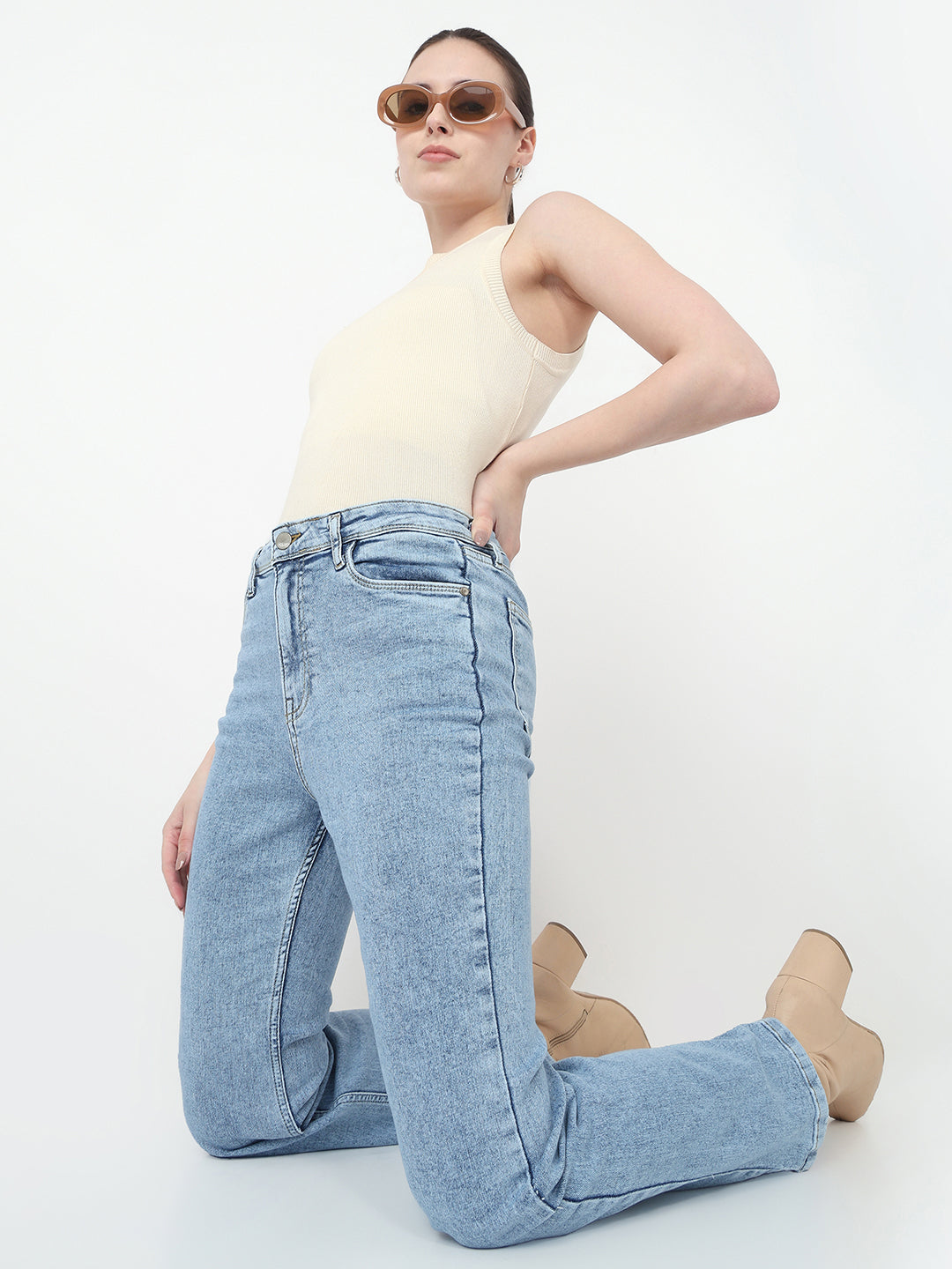 Blue High-Rise Flare Jeans