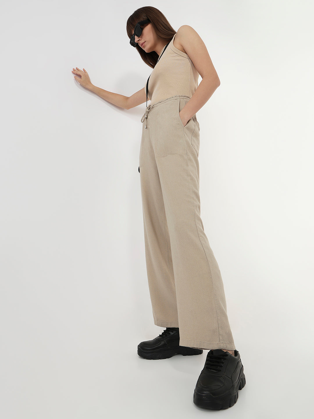 Women Oatmilk Wide Leg Paper Bag