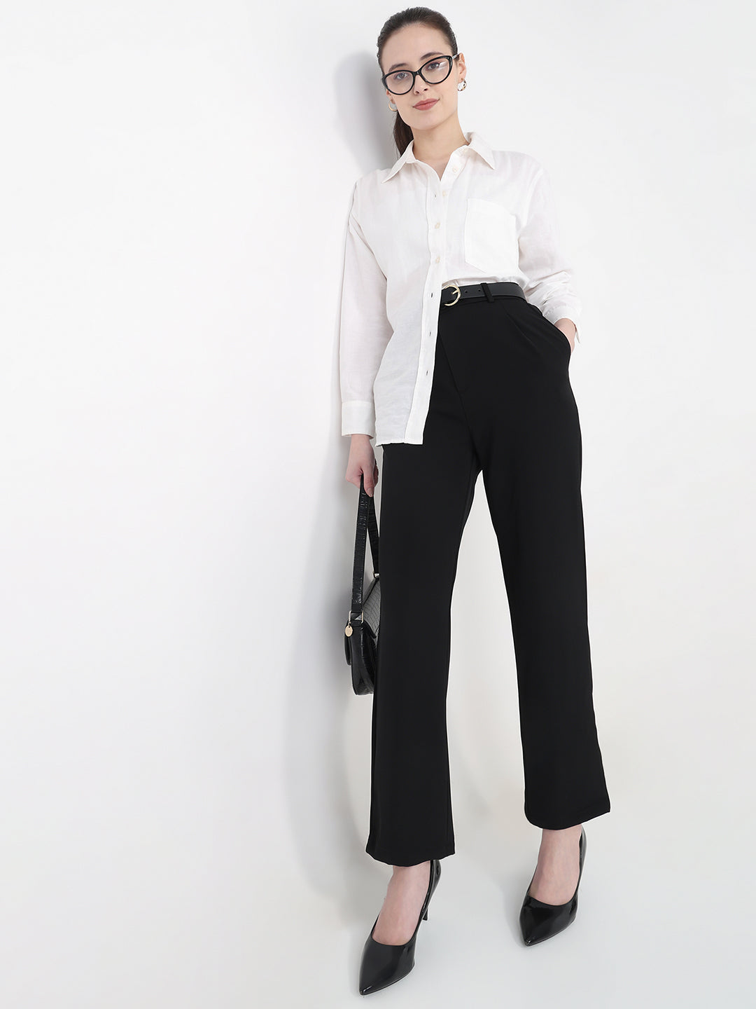 Women Black High-Rise Straight Fit Pants