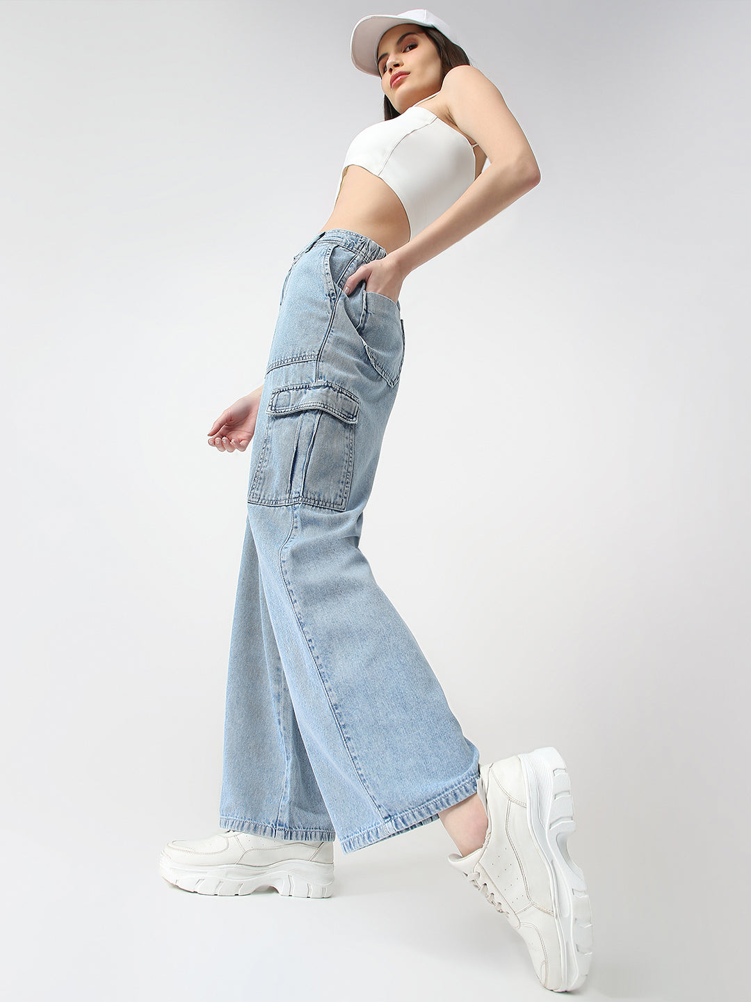 Women High Rise Loose Fit Cargo