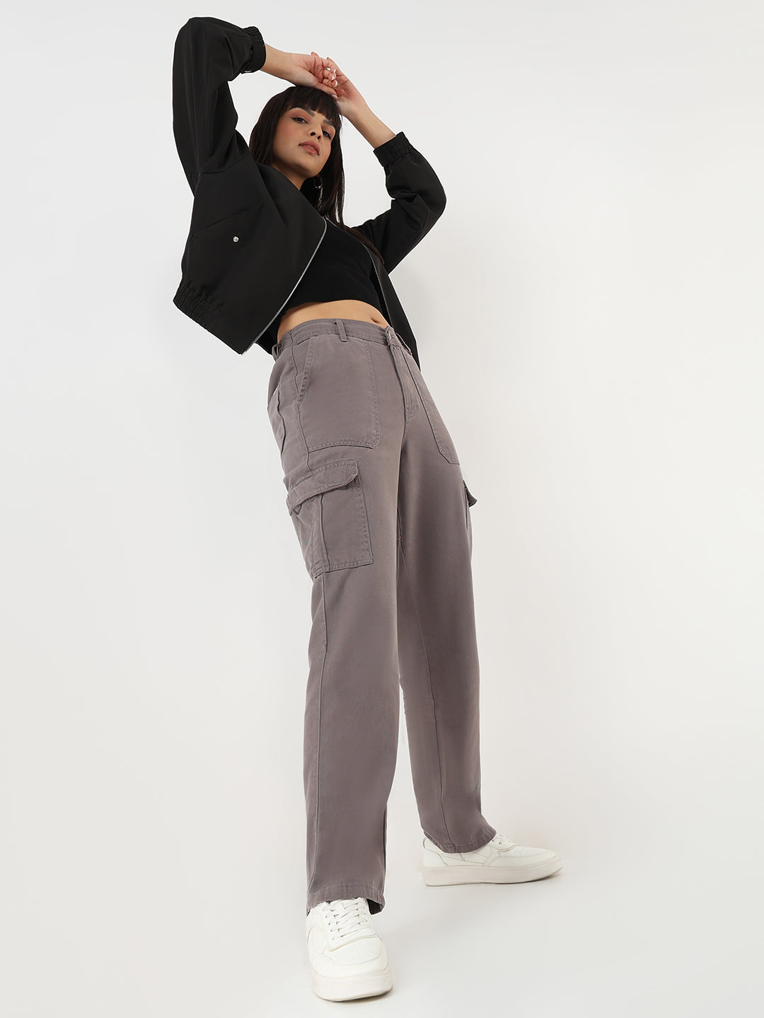 Women Grey High-Rise Cargo