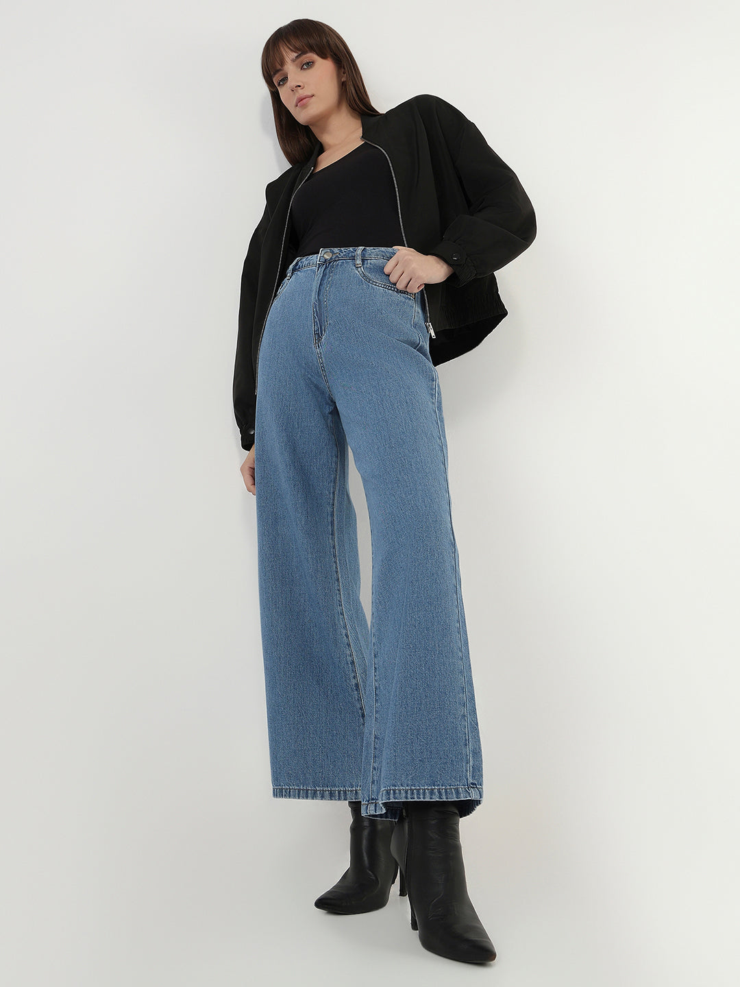Women Blue Super Wide Leg Jeans